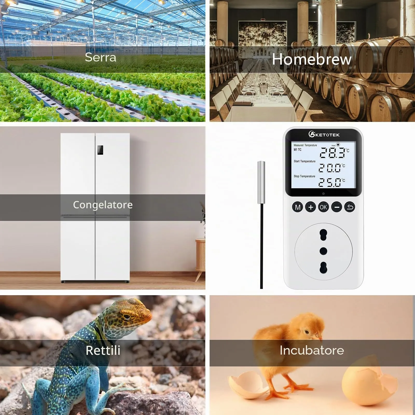 KETOTEK Presa Termostato Timer Digitale con Sonda, Spina Tipo L per Rettili Terrario Incubatore Serra - immagine 7