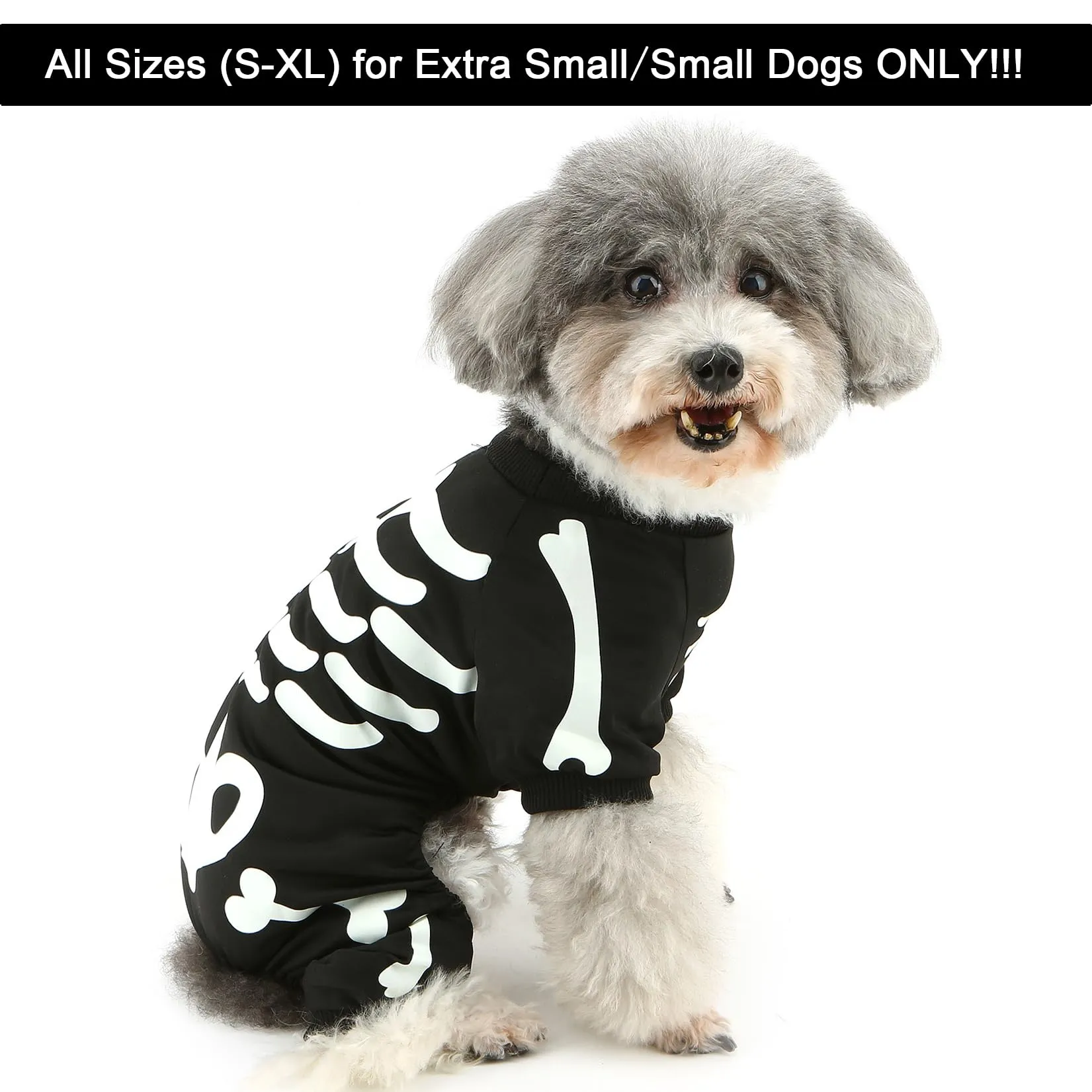 Zunea Costume di Halloween per cani di piccola taglia, scheletro luminoso, Nero, L - immagine 2