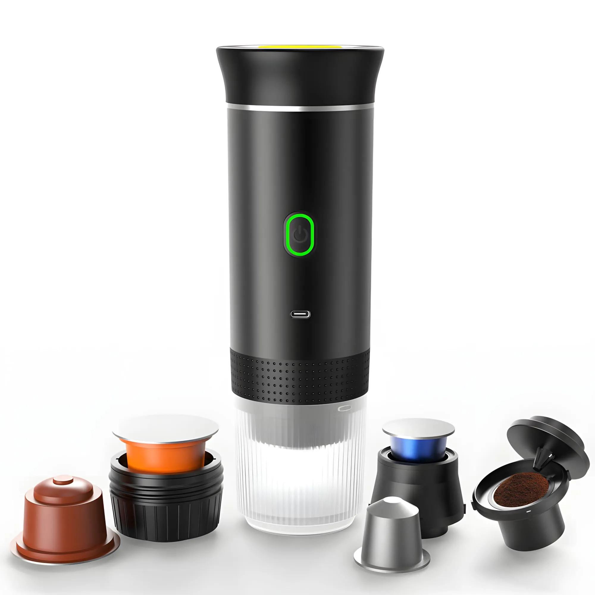 Winwj Macchina per caffè espresso elettrica portatile, compatibile con caffè macinato e capsule NS, 12V, Batteria 71.000 mAh, 20 bar - immagine 1