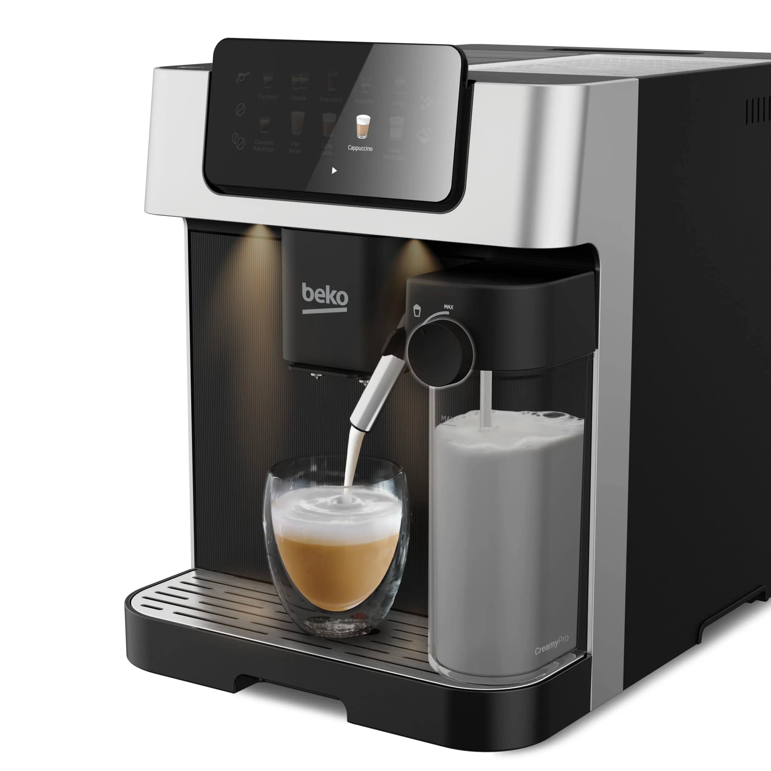 Beko CEG7304X Macchina Caffè Automatica in Grani con Lattiera, Display Touch, 19 Bar - Nero - immagine 2