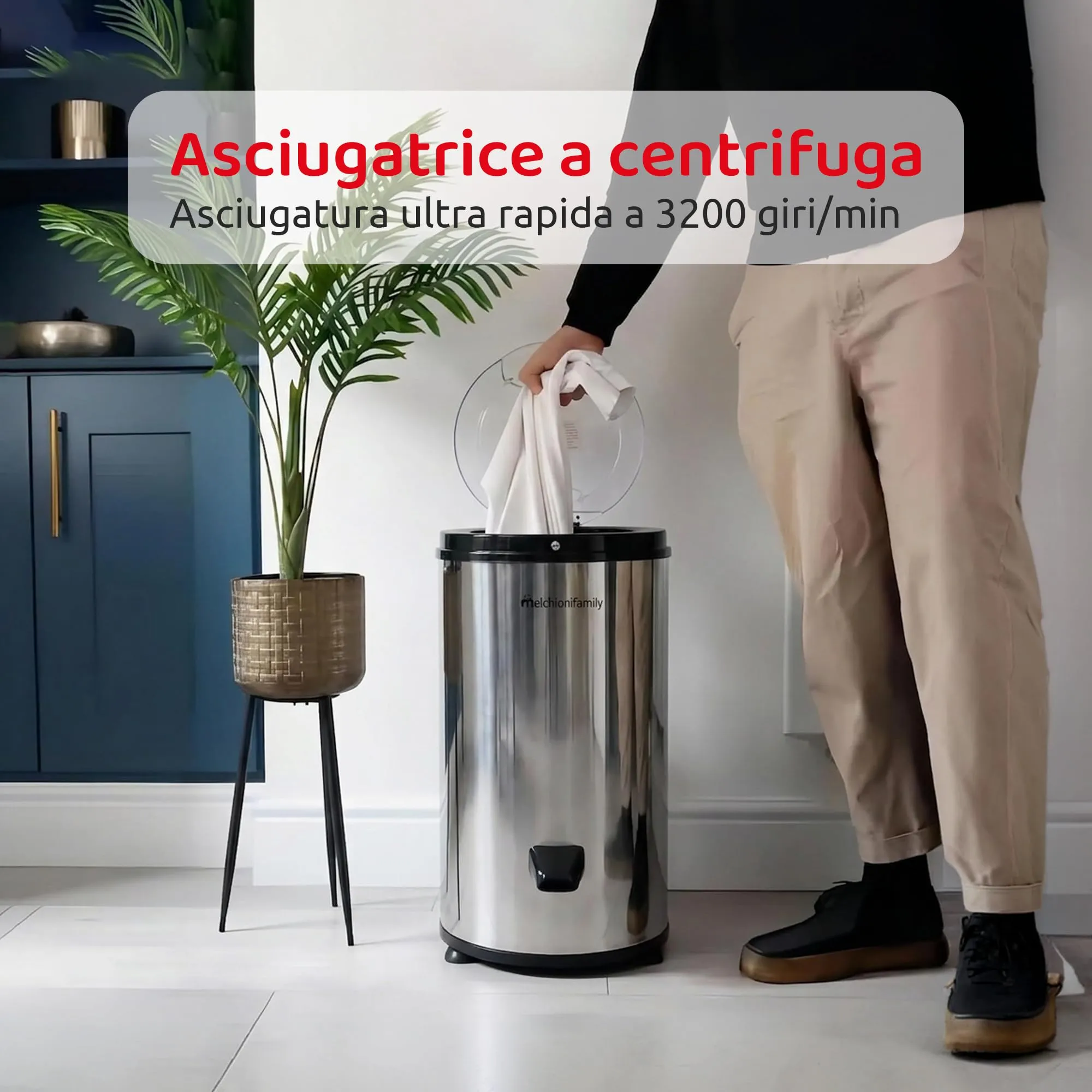 Melchioni Family Vertigo Asciugatrice a Centrifuga 3200 Giri/min, Acciaio Inox, Capacità 6 kg - immagine 5