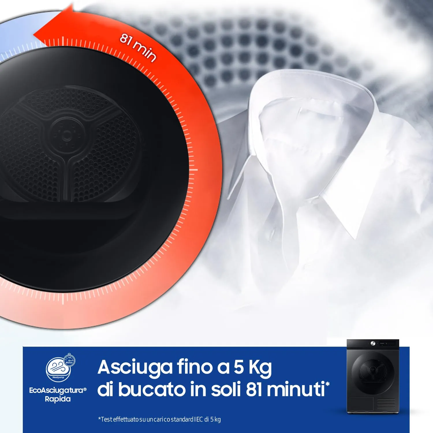 Samsung Bespoke AI DV90DB7845GB/U3 Asciugatrice Pompa di Calore 9 kg, Wifi, QuickDrive, AI Dry, Hygiene Dry, 60x85x60 cm - immagine 5