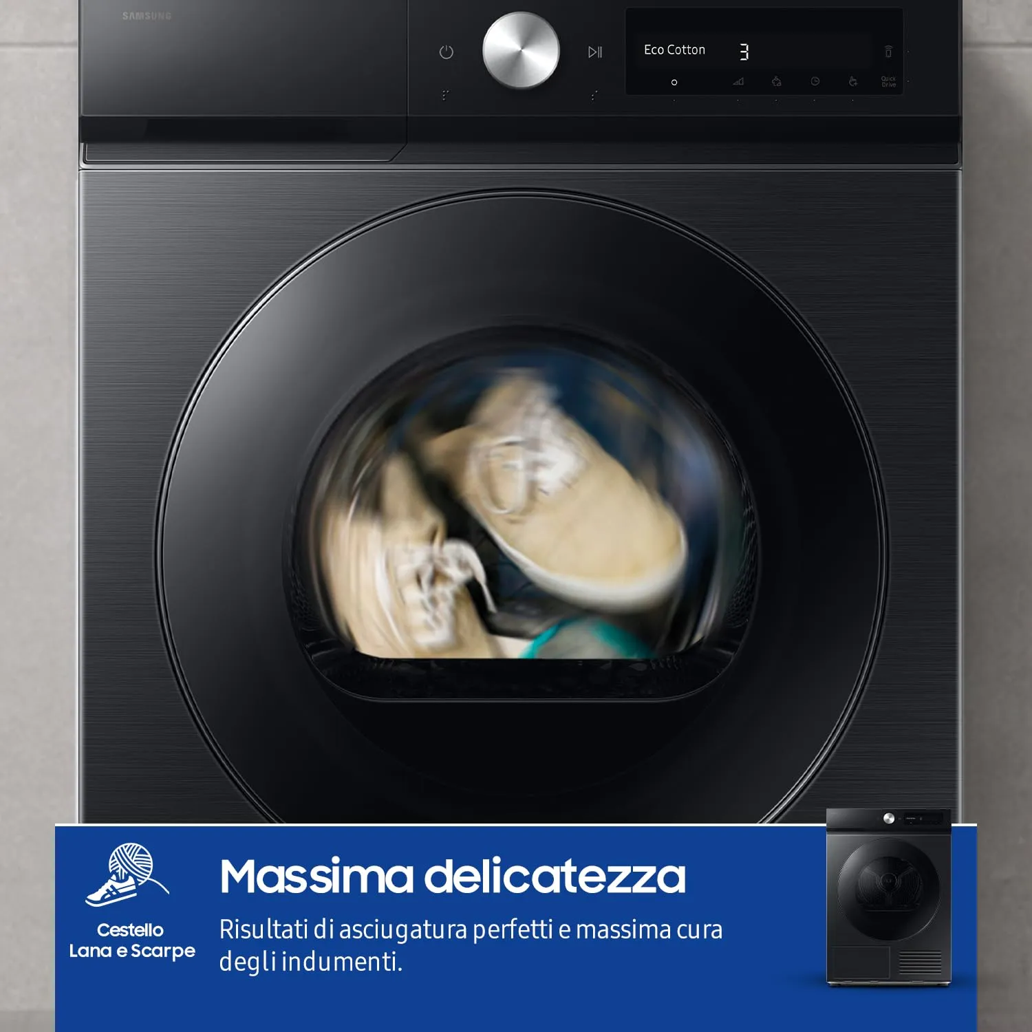 Samsung Bespoke AI DV90DB7845GB/U3 Asciugatrice Pompa di Calore 9 kg, Wifi, QuickDrive, AI Dry, Hygiene Dry, 60x85x60 cm - immagine 7