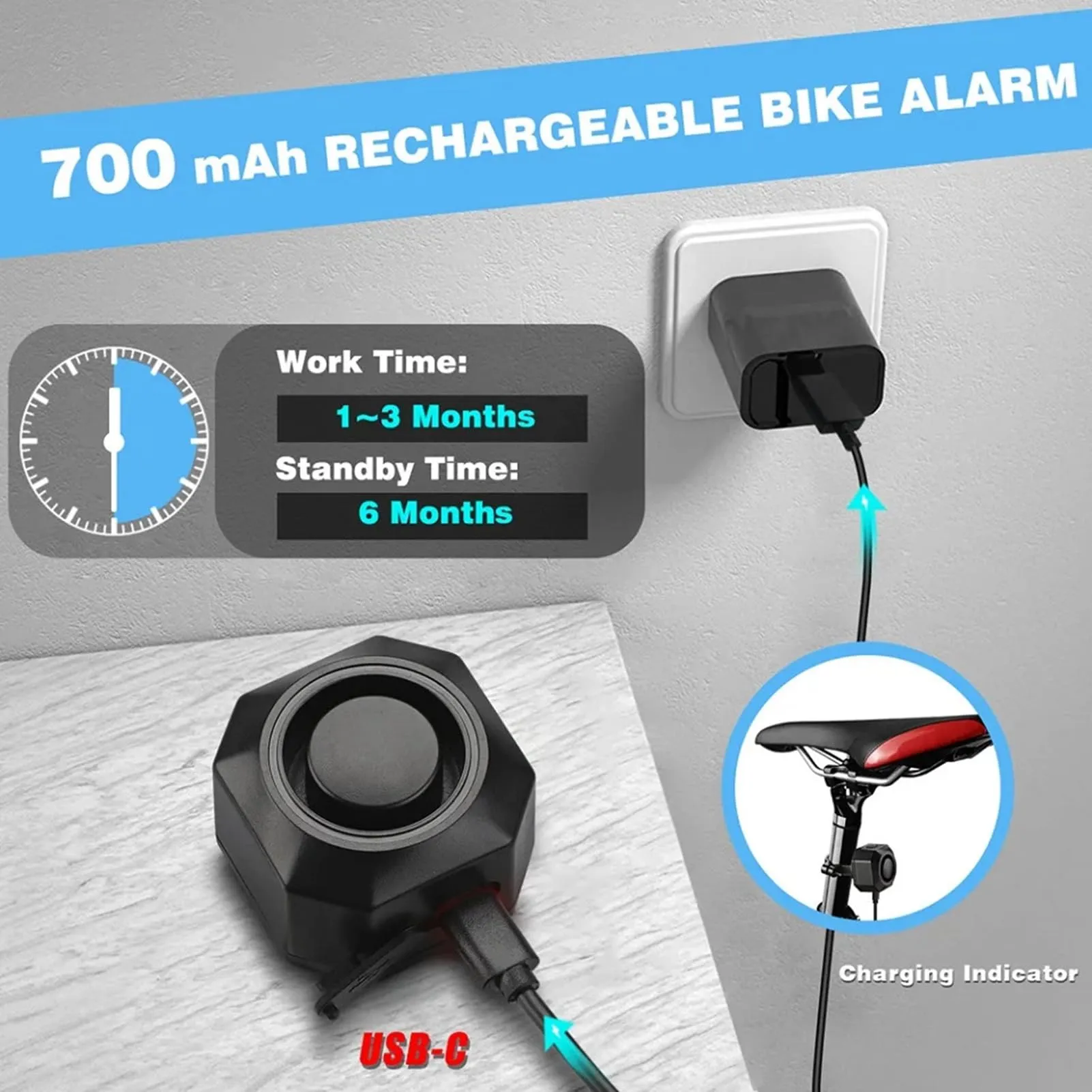 Mengshen Allarme Vibrazione Wireless Ricaricabile USB-C per Bici, Ebike, Moto, Scooter e Auto, Confezione da 2, MS-Z30 - immagine 3