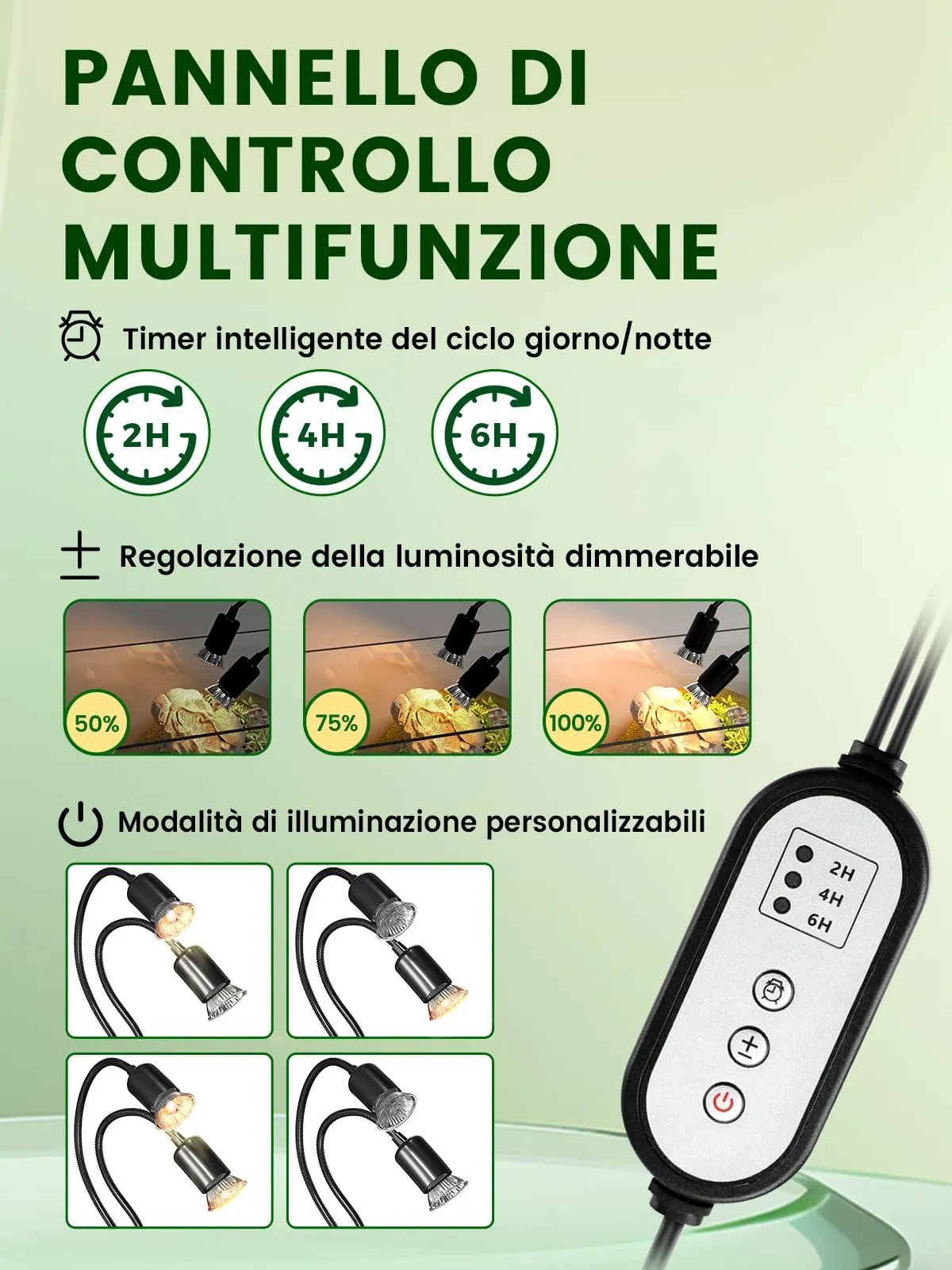 GlowUp Lampada Riscaldante per Rettili a Doppia Testa con 2 Lampadine E27, 360° Regolabile, per Tartarughe, Serpenti, Lucertole, Camaleonti e Uccelli - immagine 3