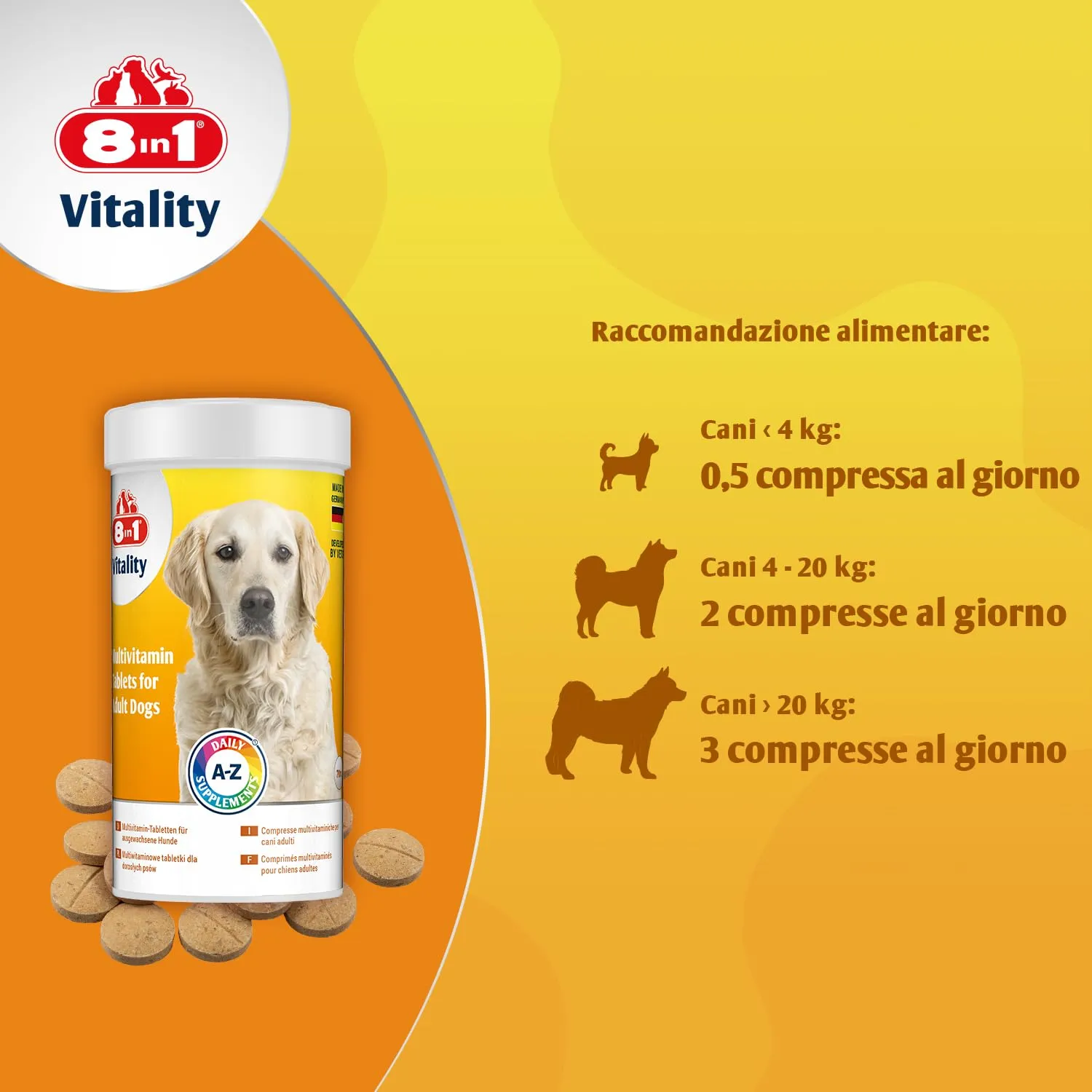 8in1 Vitamine per Cani Adulti, Integratore Multivitaminico, 70 Compresse - immagine 5