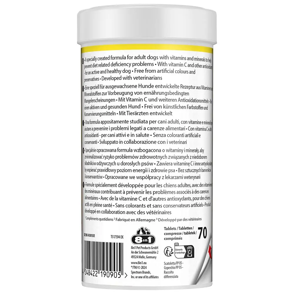8in1 Vitamine per Cani Adulti, Integratore Multivitaminico, 70 Compresse - immagine 9