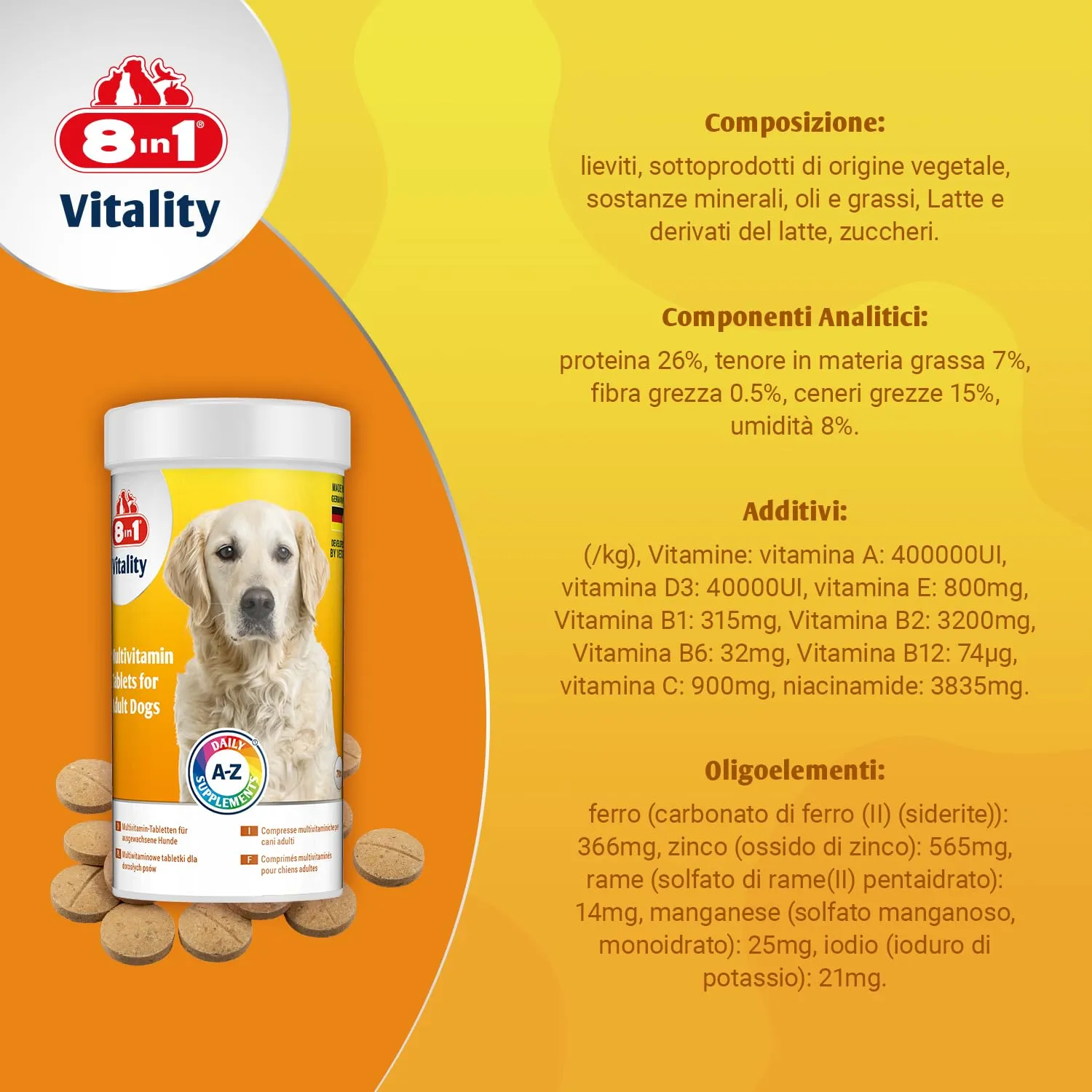 8in1 Vitamine per Cani Adulti, Integratore Multivitaminico, 70 Compresse - immagine 10