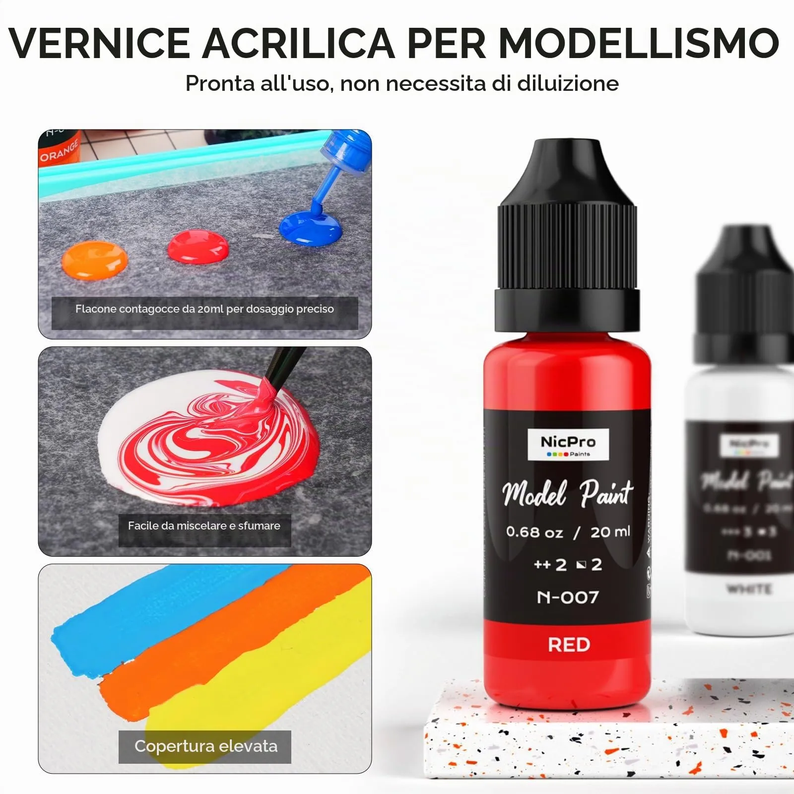Nicpro Set Colori Acrilici per Modellismo 18 Colori x 20 ml con Diluente - immagine 4