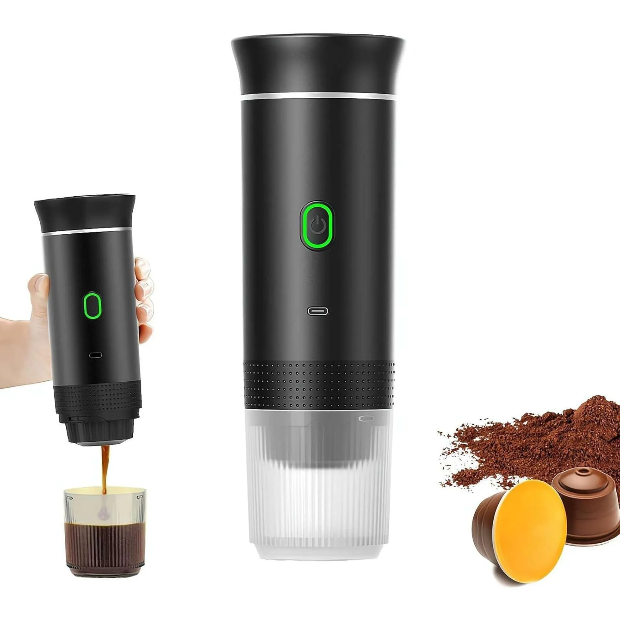 Frilla ESPRESSNA Macchina per Espresso Portatile 3 in 1, Compatibile con Capsule Nespresso, Dolce Gusto e Caffè Macinato, 20 Bar, Autoriscaldante, USB-C - immagine 2