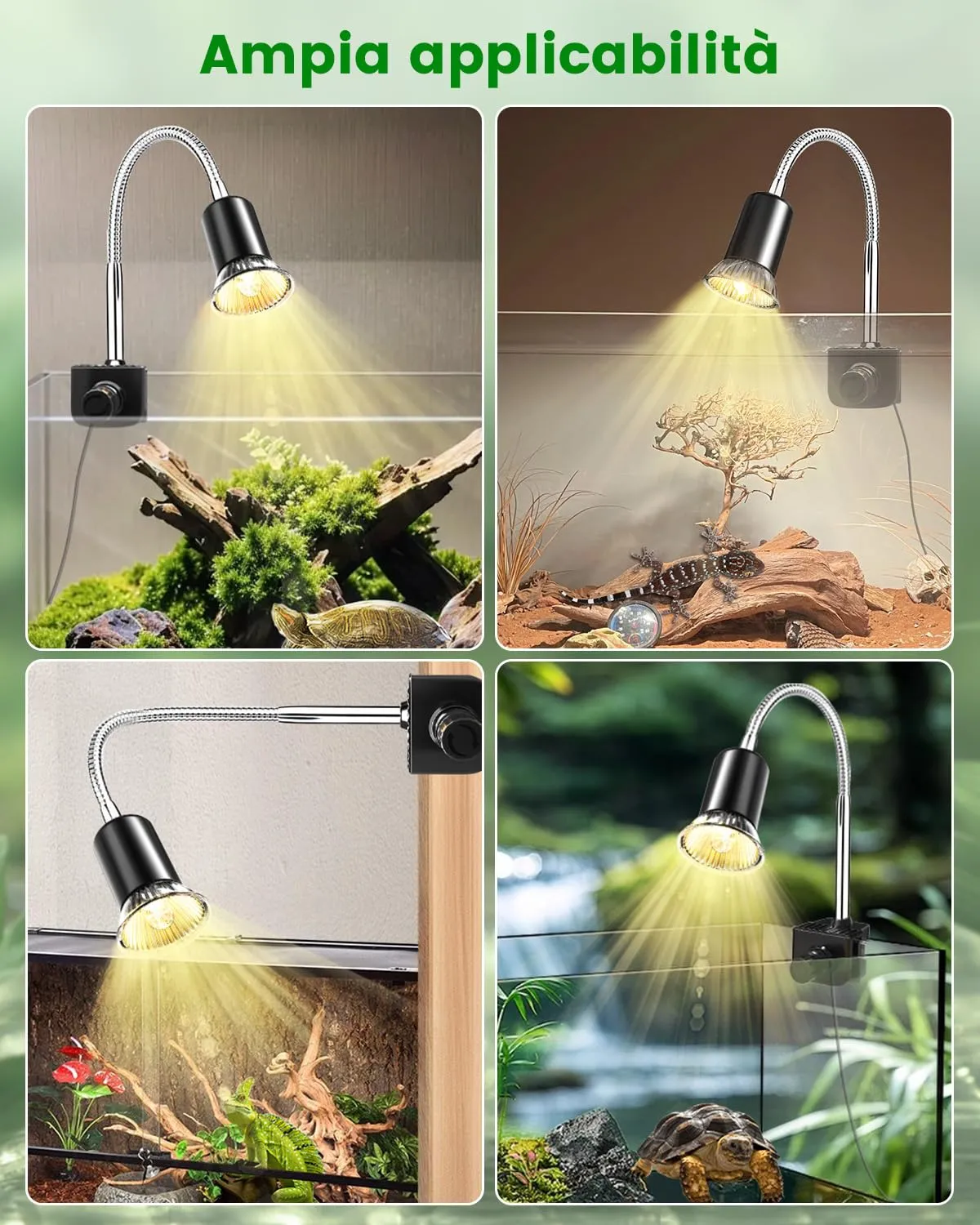 GlowUp Lampada per Rettili e Tartarughe, Girevole a 360° con Morsetto Regolabile, 2 Lampadine E27 Incluse - immagine 2