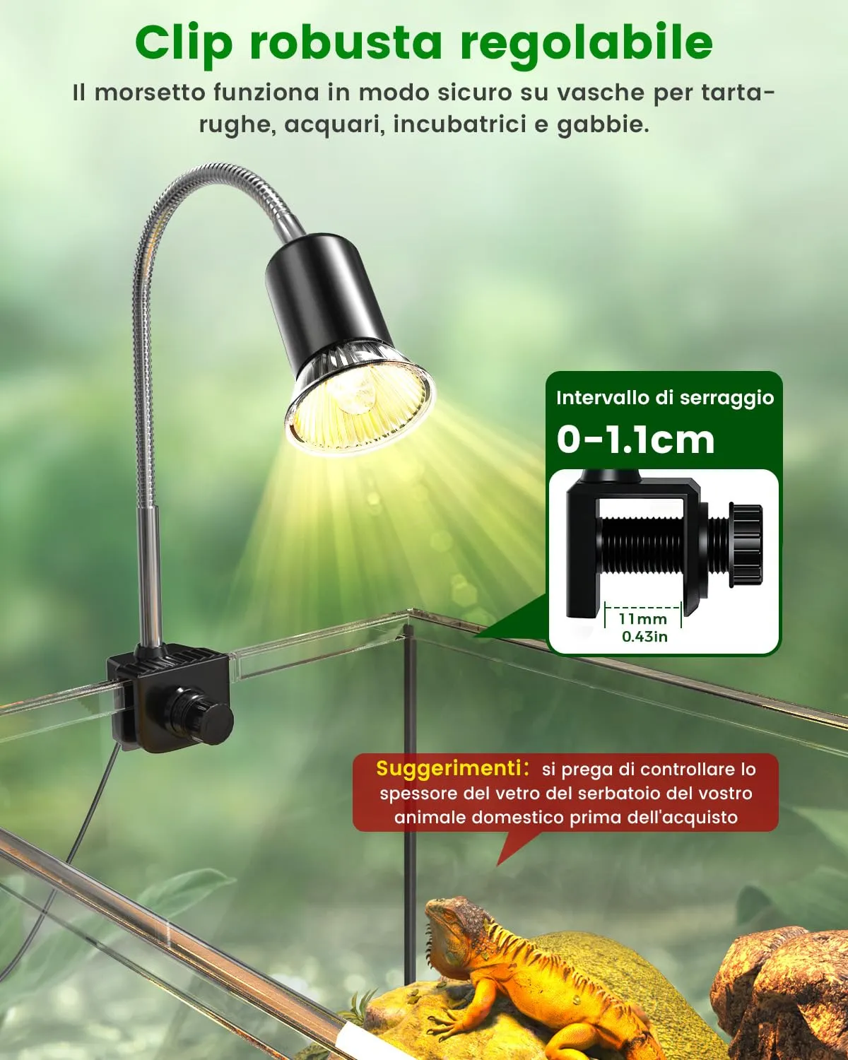 GlowUp Lampada per Rettili e Tartarughe, Girevole a 360° con Morsetto Regolabile, 2 Lampadine E27 Incluse - immagine 5