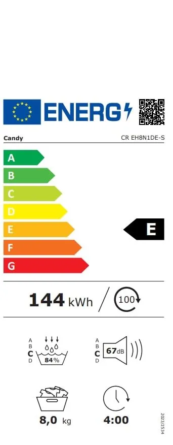 Candy Smart CR EH8N1DE-S Asciugatrice a Pompa di Calore, 8 kg, Bianco, Classe E - immagine 7