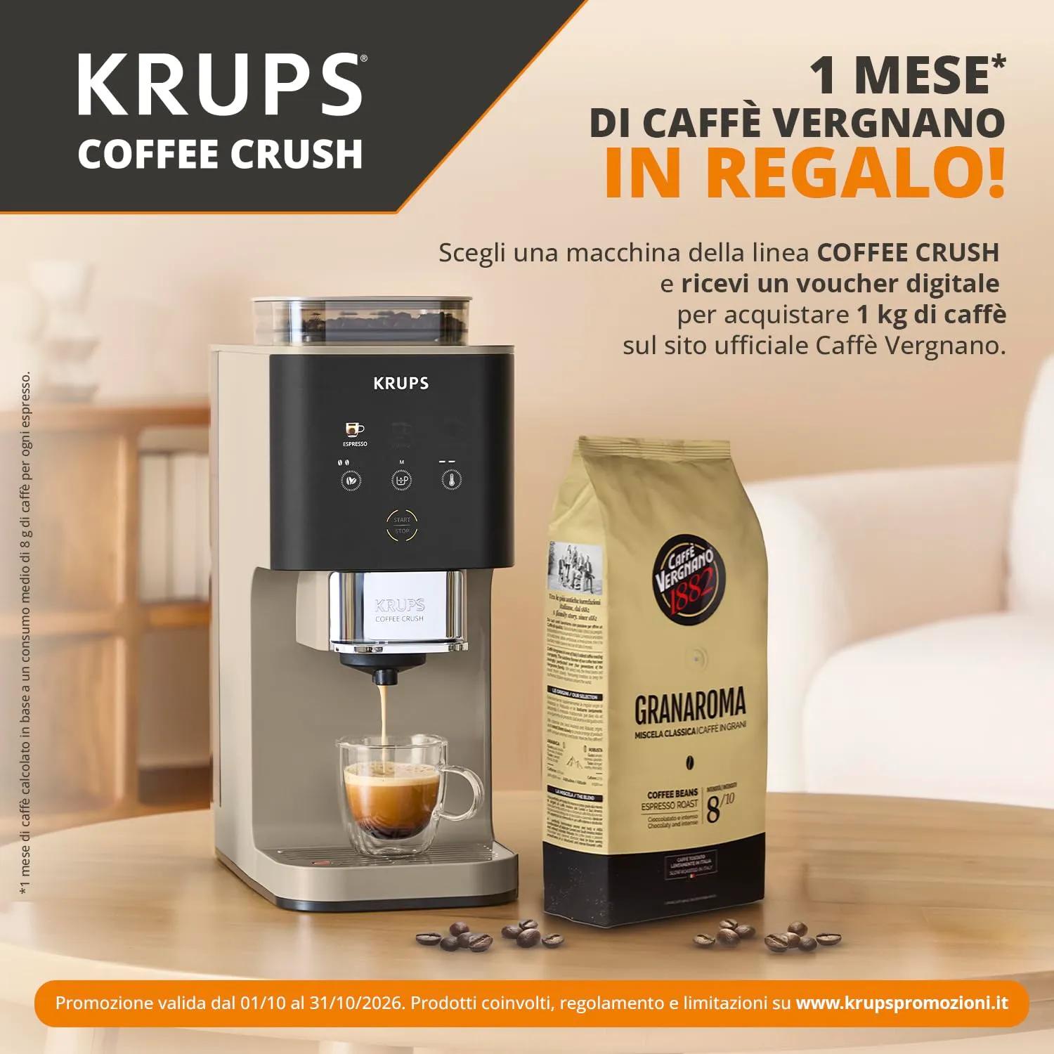 Krups Coffee Crush Extra Automatic Coffee Machine, Chai, SA402A - immagine 2