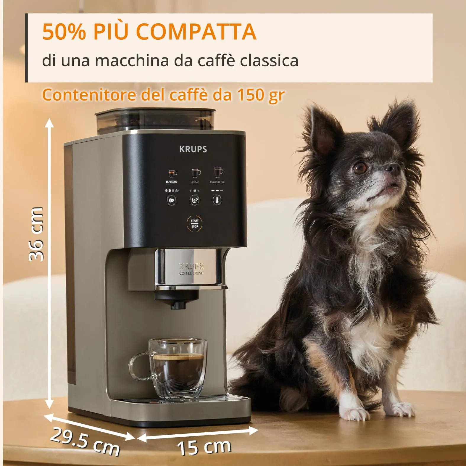 Krups Coffee Crush Extra Automatic Coffee Machine, Chai, SA402A - immagine 4