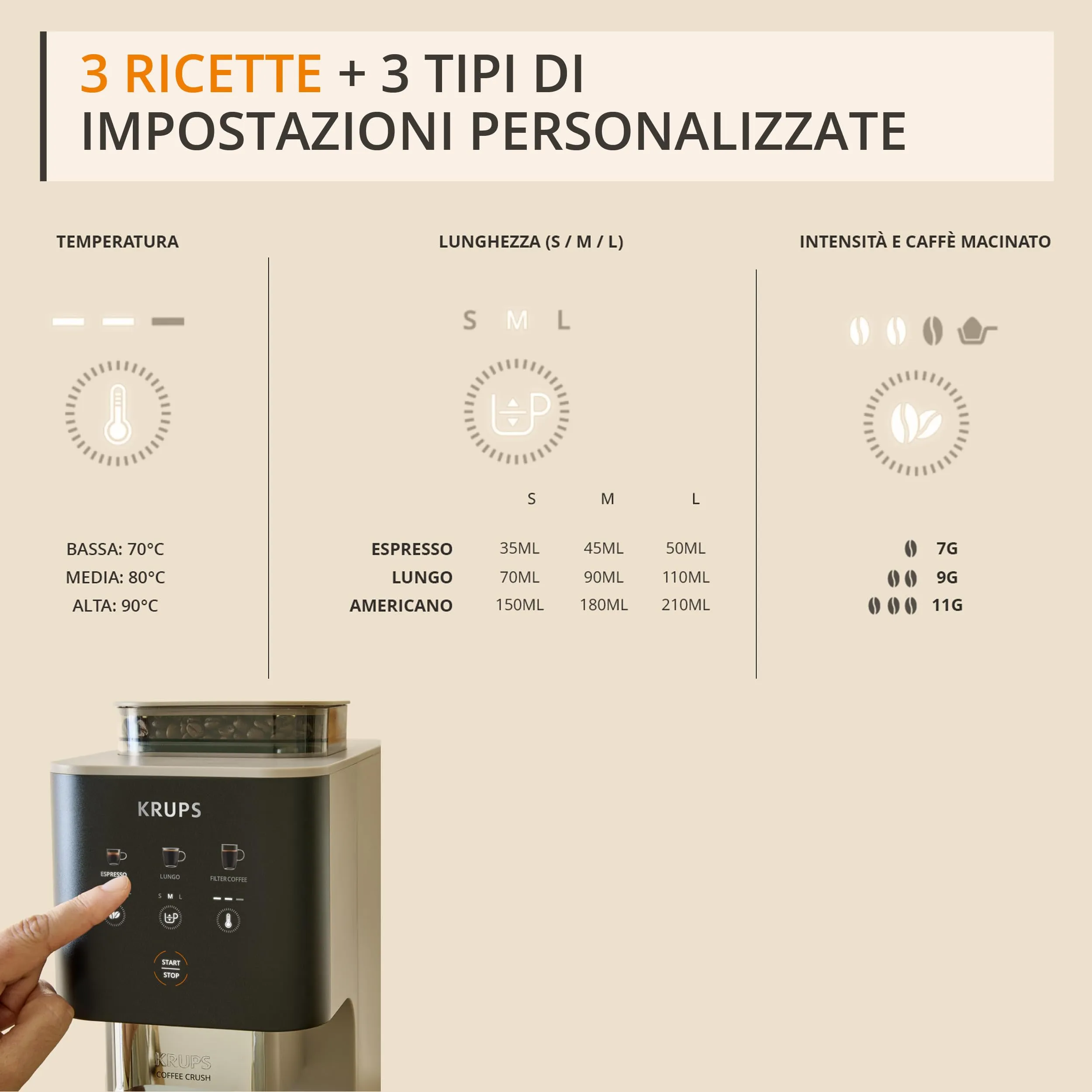 Krups Coffee Crush Extra Automatic Coffee Machine, Chai, SA402A - immagine 6