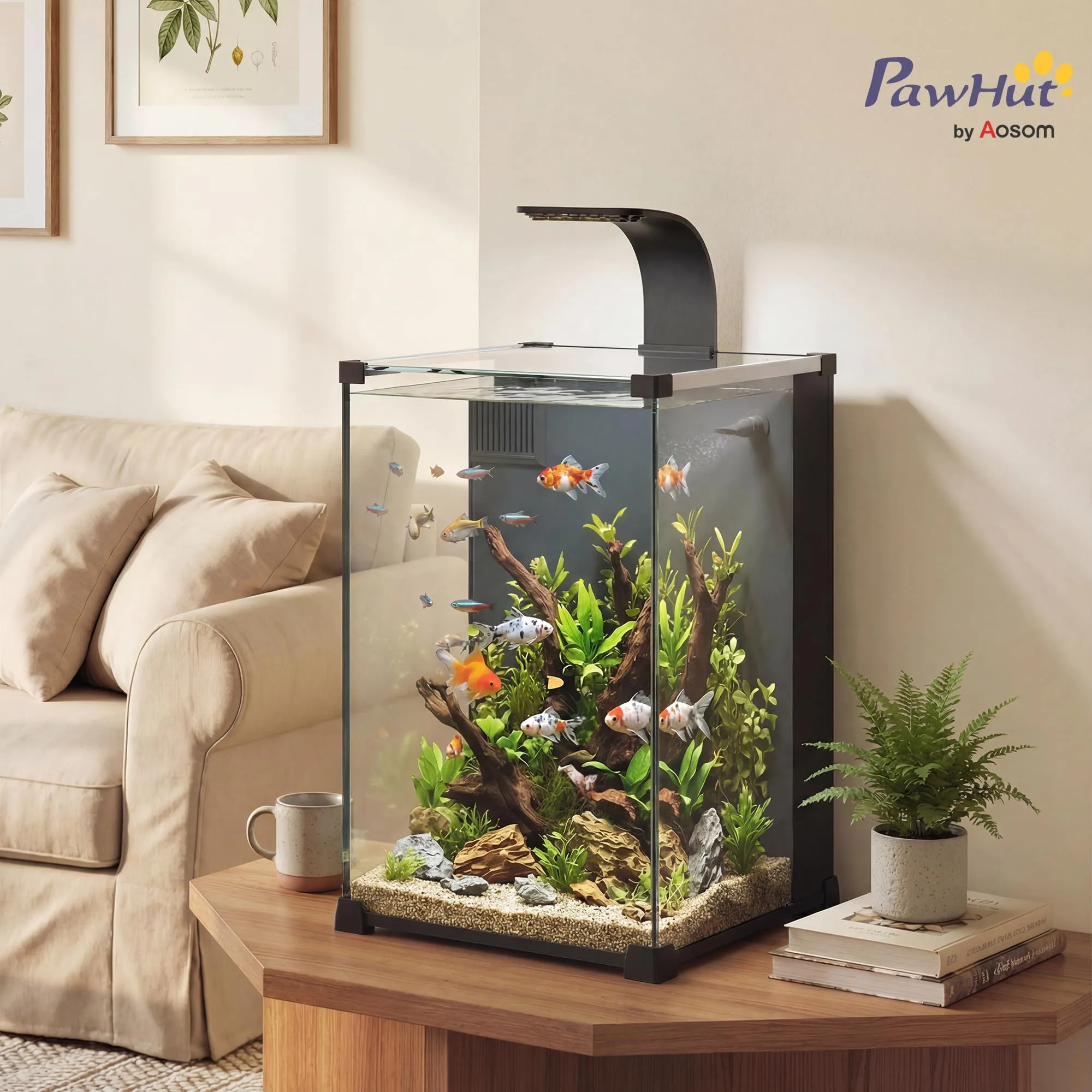 PawHut Acquario in Vetro Temperato 36L Trasparente 30x30x45.5 cm Nero - immagine 2