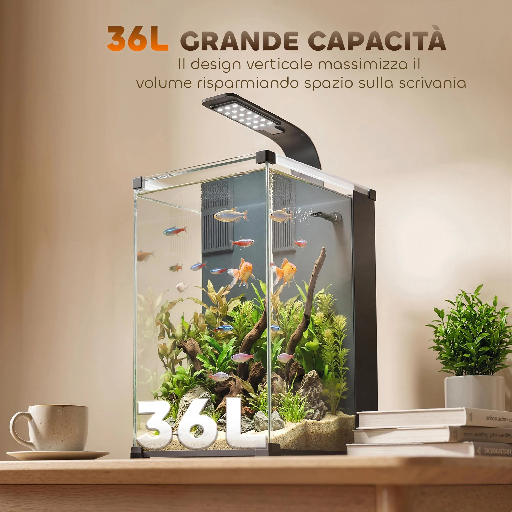 PawHut Acquario in Vetro Temperato 36L Trasparente 30x30x45.5 cm Nero - immagine 4
