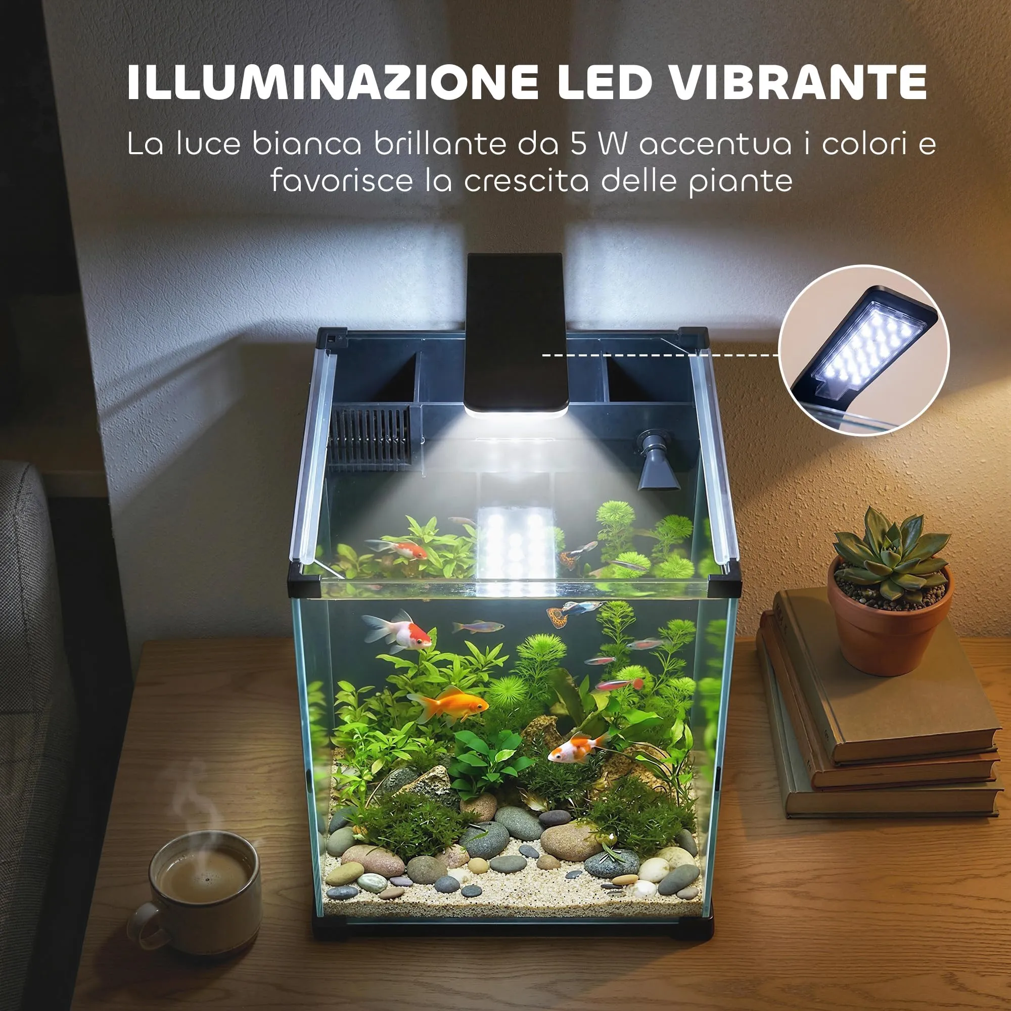 PawHut Acquario in Vetro Temperato 36L Trasparente 30x30x45.5 cm Nero - immagine 6