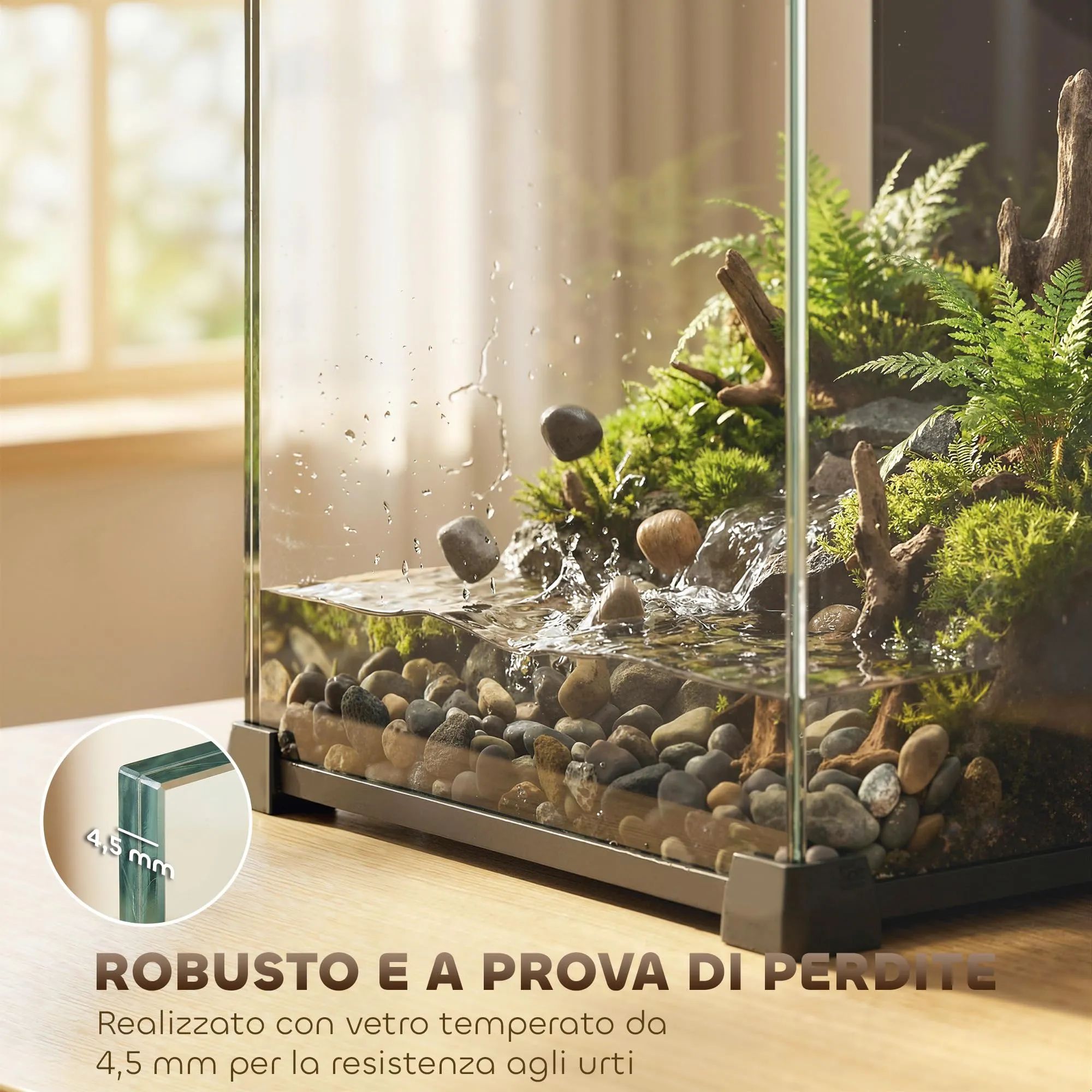 PawHut Acquario in Vetro Temperato 36L Trasparente 30x30x45.5 cm Nero - immagine 8