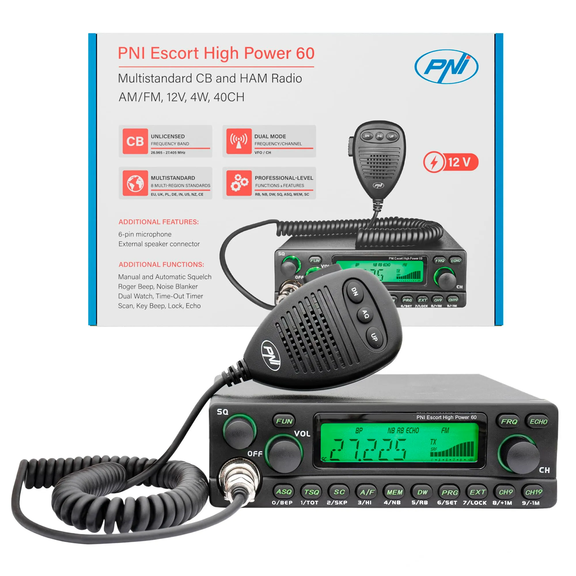 PNI Escort HP60 Radio CB Multistandard 60W FM/AM 12V ASQ - immagine 2