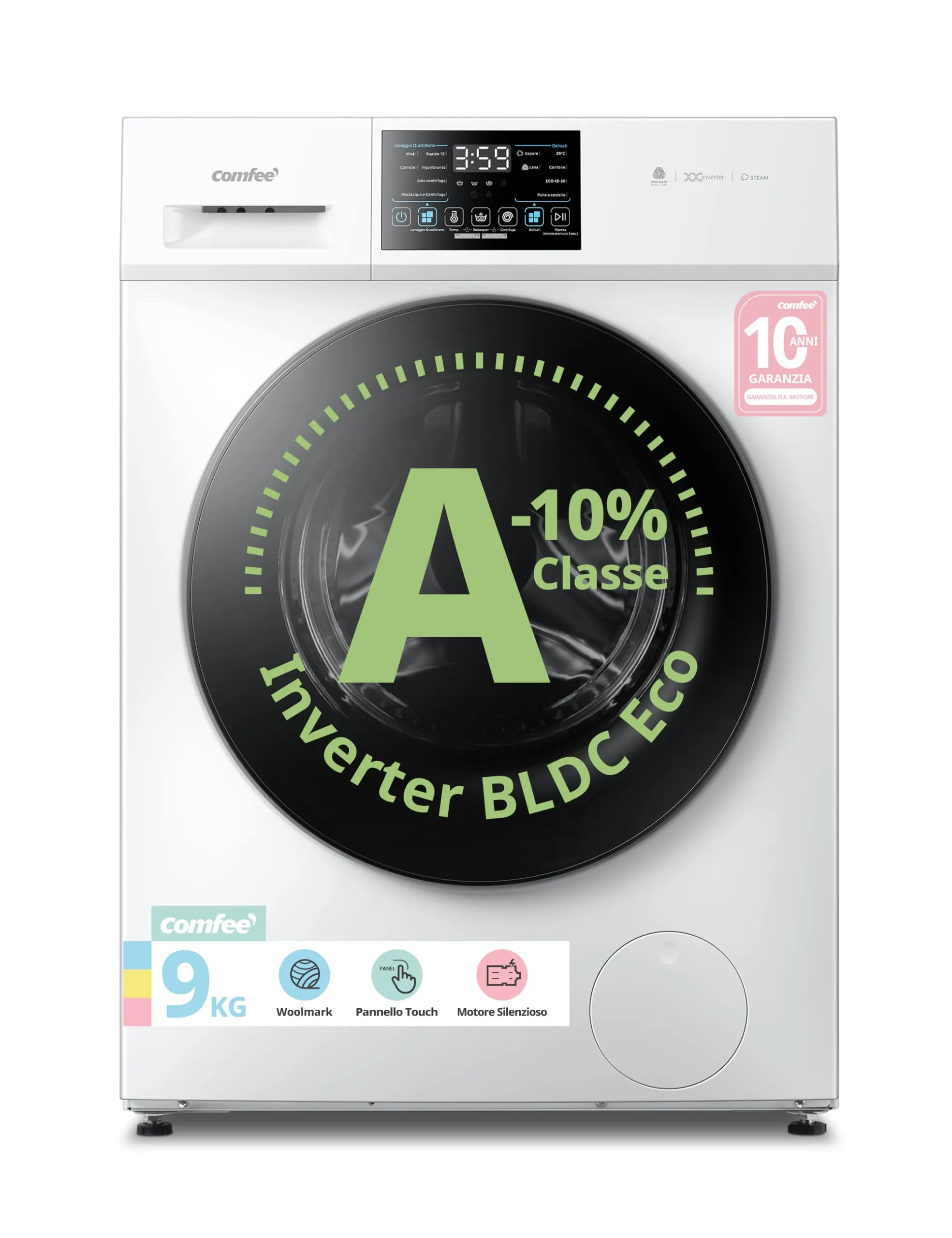 COMFEE' Lavatrice 9 kg Classe A-10% 1400 Giri Motore Inverter CFP03EW90W-IT - immagine 1