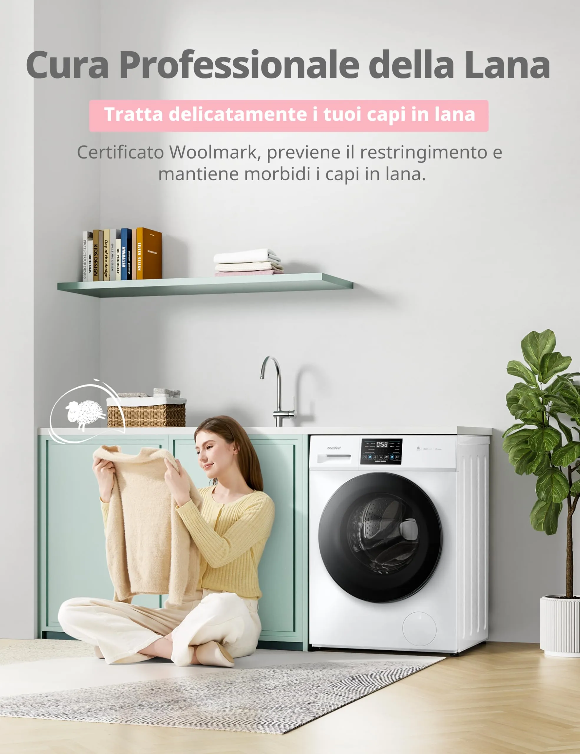COMFEE' Lavatrice 9 kg Classe A-10% 1400 Giri Motore Inverter CFP03EW90W-IT - immagine 7