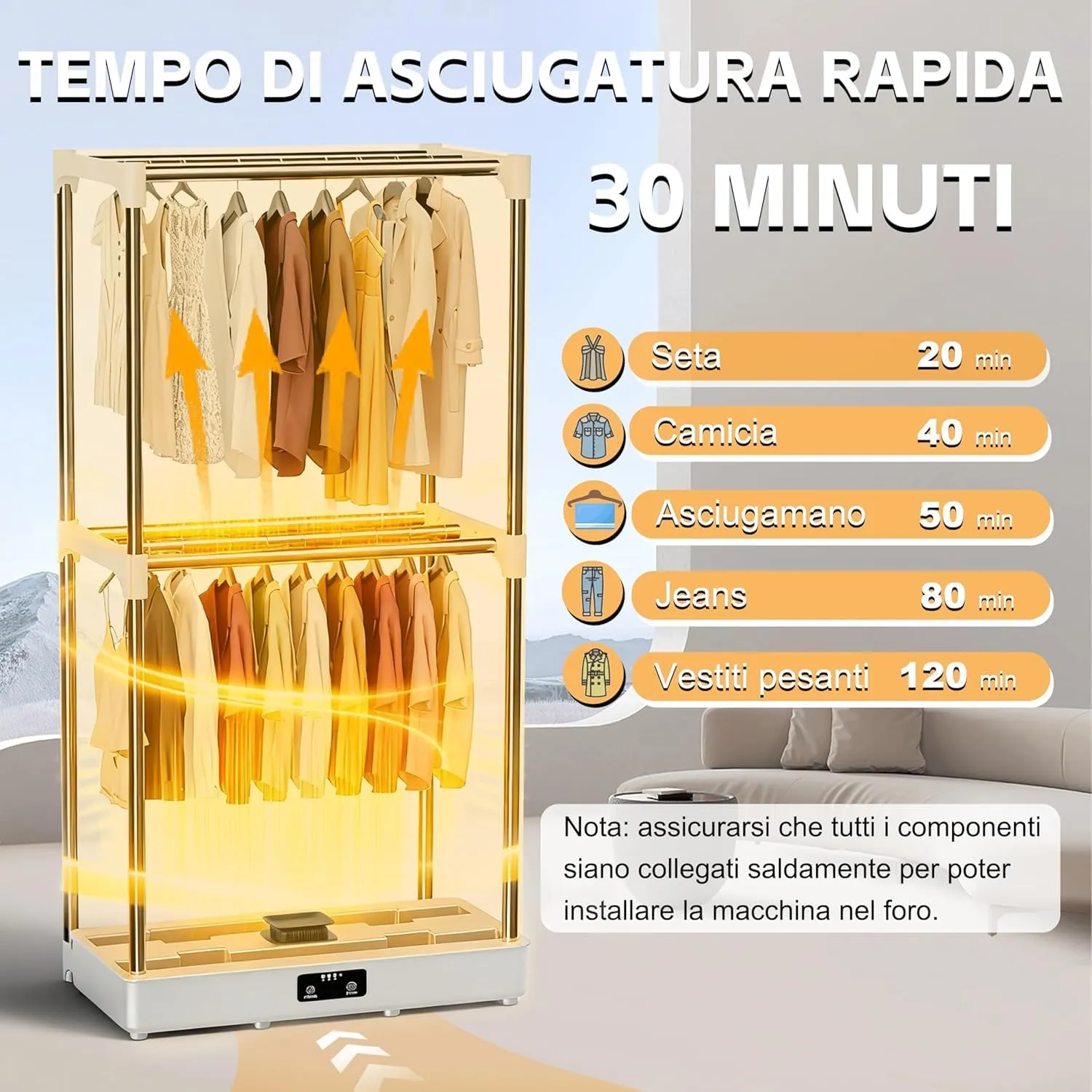 Kiseely Asciugabiancheria Elettrico Portatile Pieghevole con Timer, Blu DE8 - immagine 3