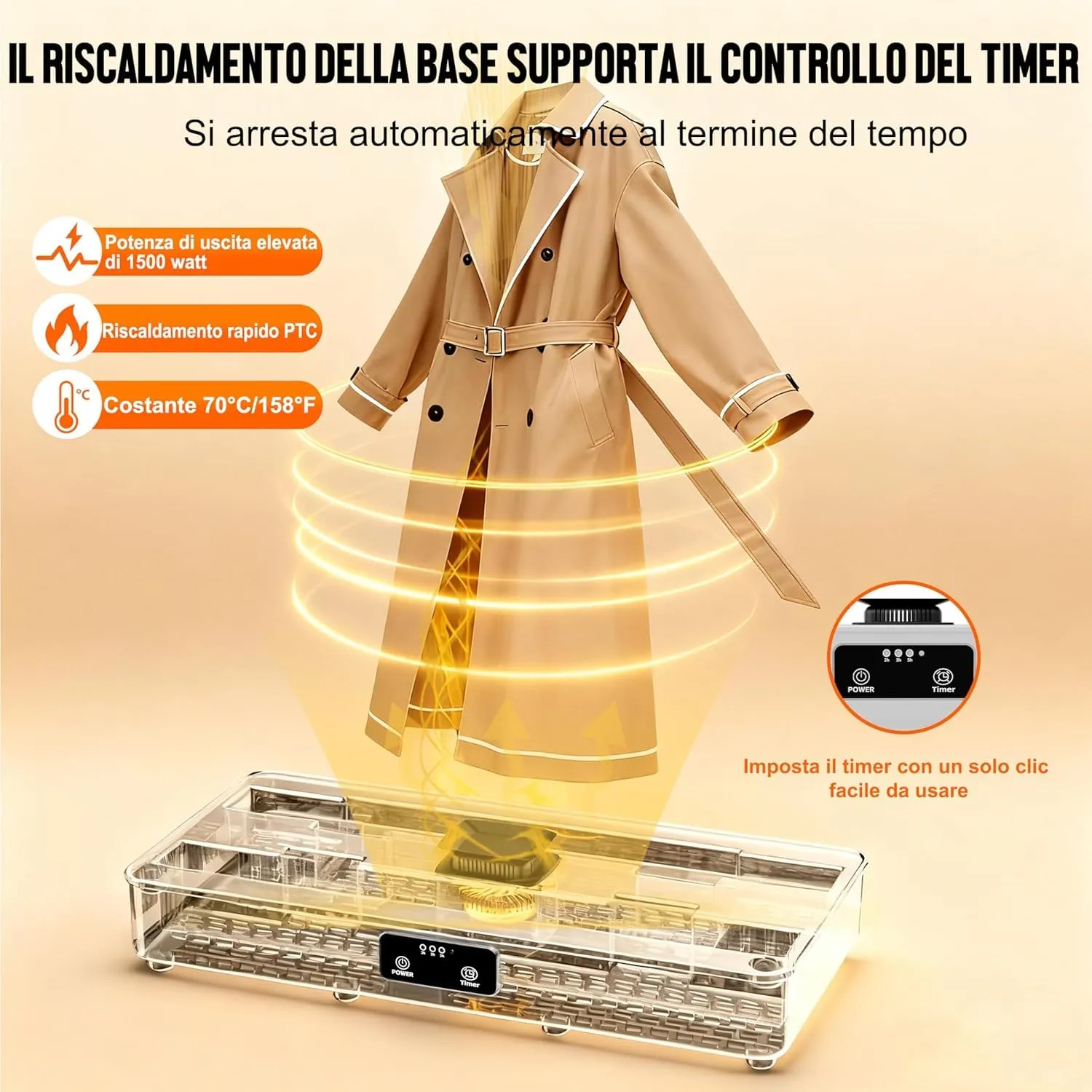 Kiseely Asciugabiancheria Elettrico Portatile Pieghevole con Timer, Blu DE8 - immagine 5