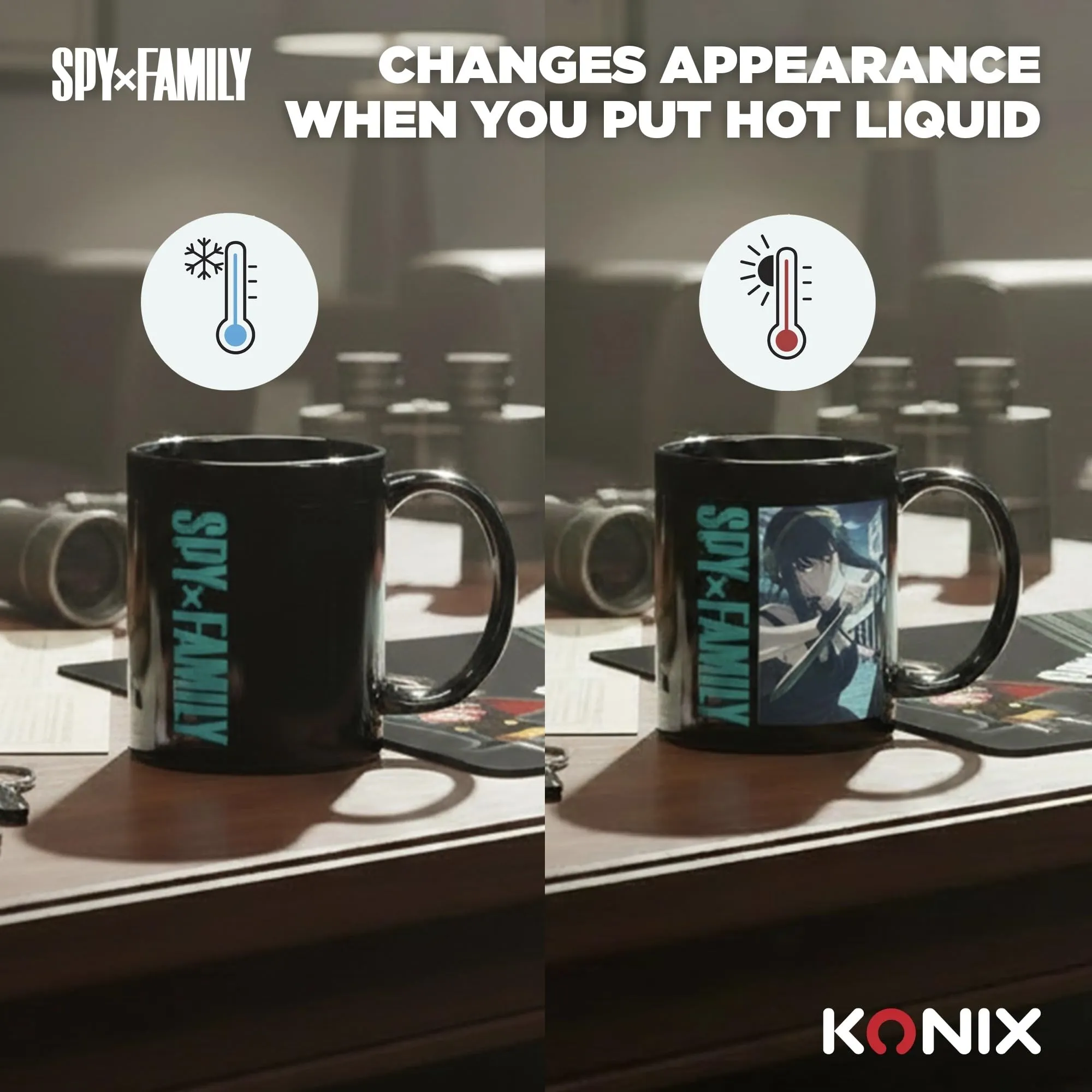 Konix Tazza Termoreattiva Spy x Family Anya, Loid e Yor Forger - 320 ml - Nero - immagine 2