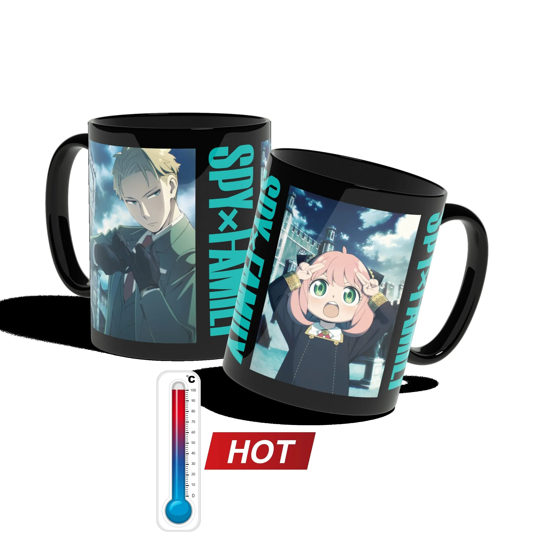 Konix Tazza Termoreattiva Spy x Family Anya, Loid e Yor Forger - 320 ml - Nero - immagine 3