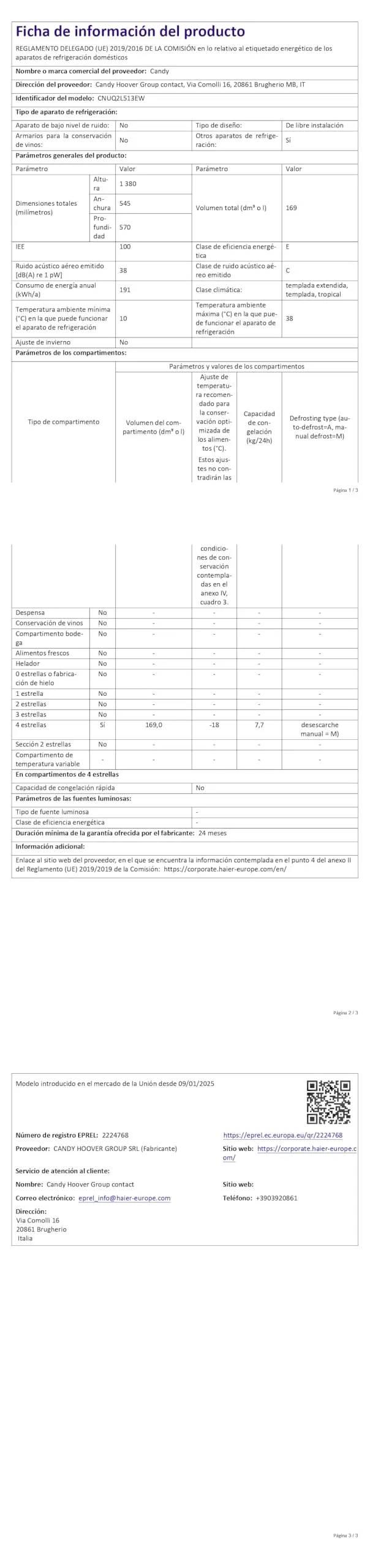 Candy CNUQ2L513EW Congelatore Verticale Libera Installazione 169L Bianco - immagine 10