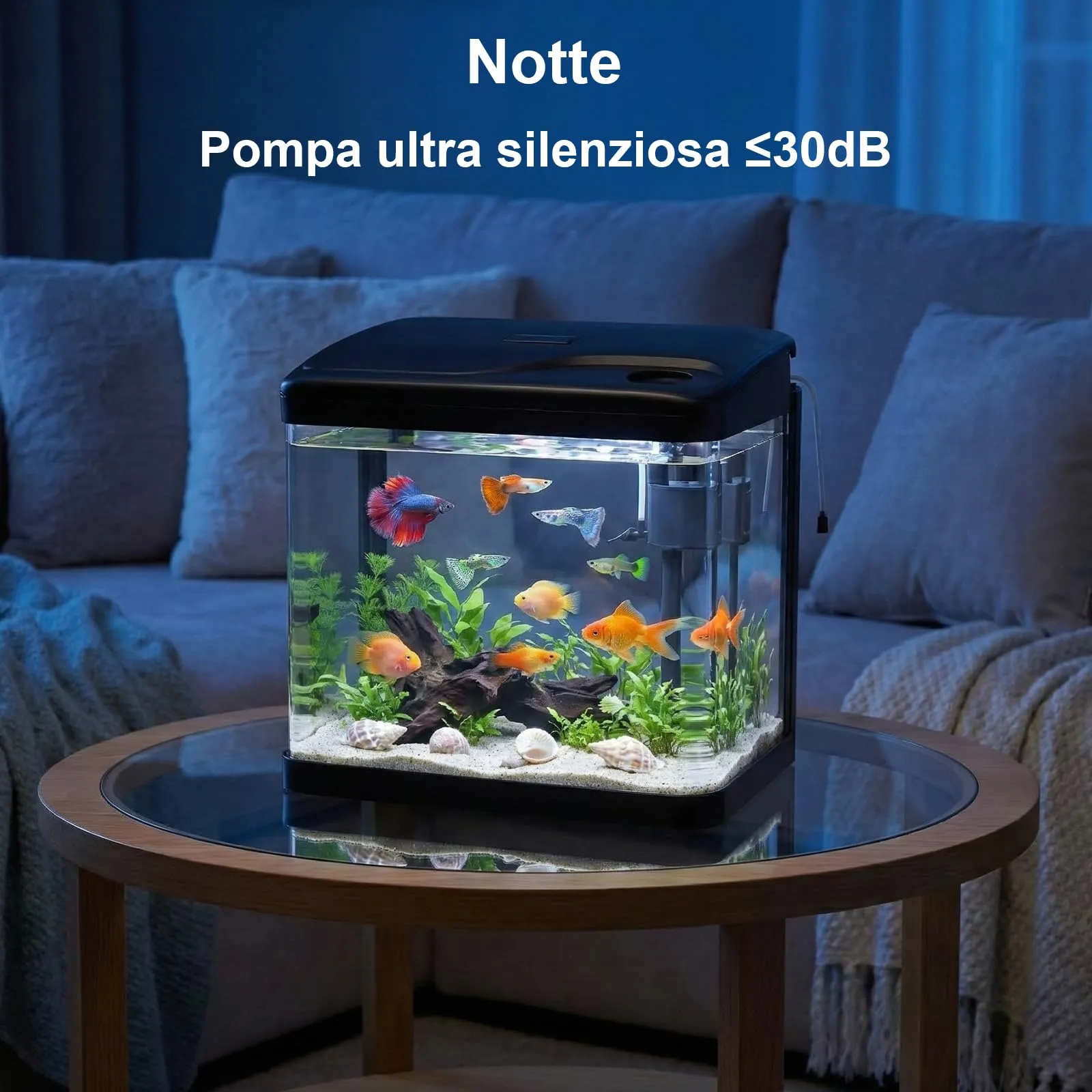 PUTINEI Acquario in Vetro 10 Litri con Illuminazione a LED e Sistema di Filtraggio, Nero - immagine 2