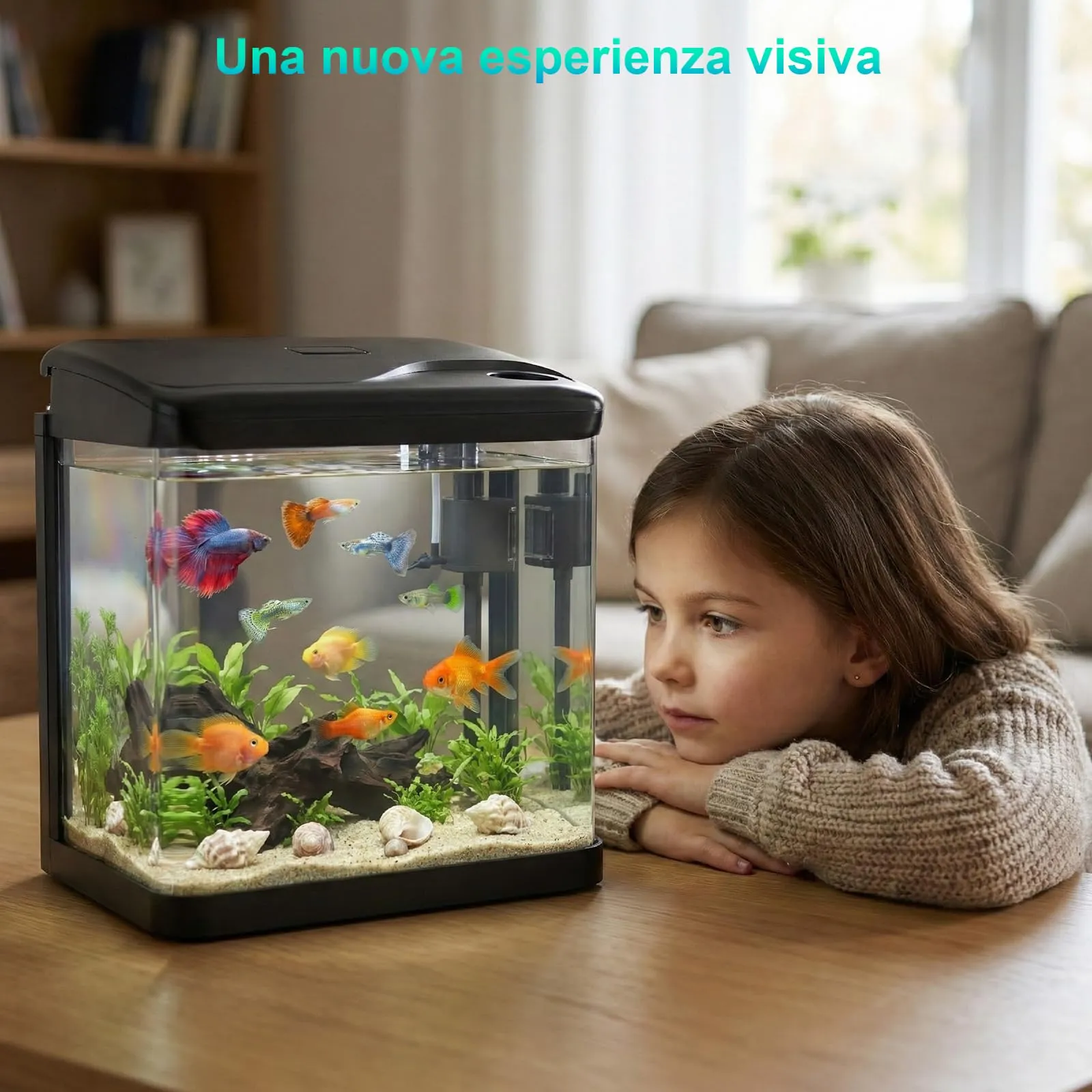 PUTINEI Acquario in Vetro 10 Litri con Illuminazione a LED e Sistema di Filtraggio, Nero - immagine 3