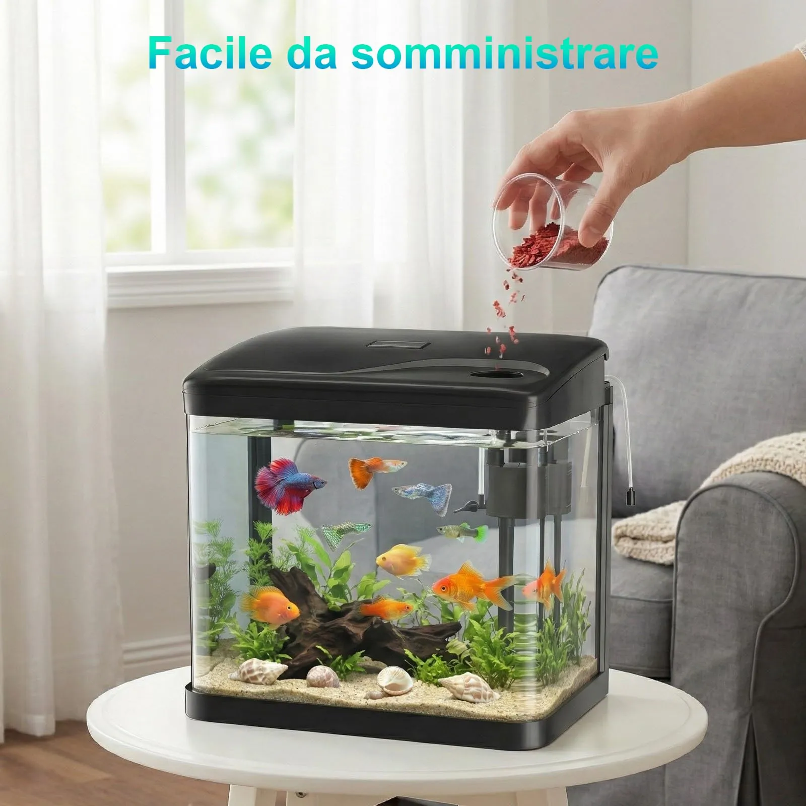 PUTINEI Acquario in Vetro 10 Litri con Illuminazione a LED e Sistema di Filtraggio, Nero - immagine 5