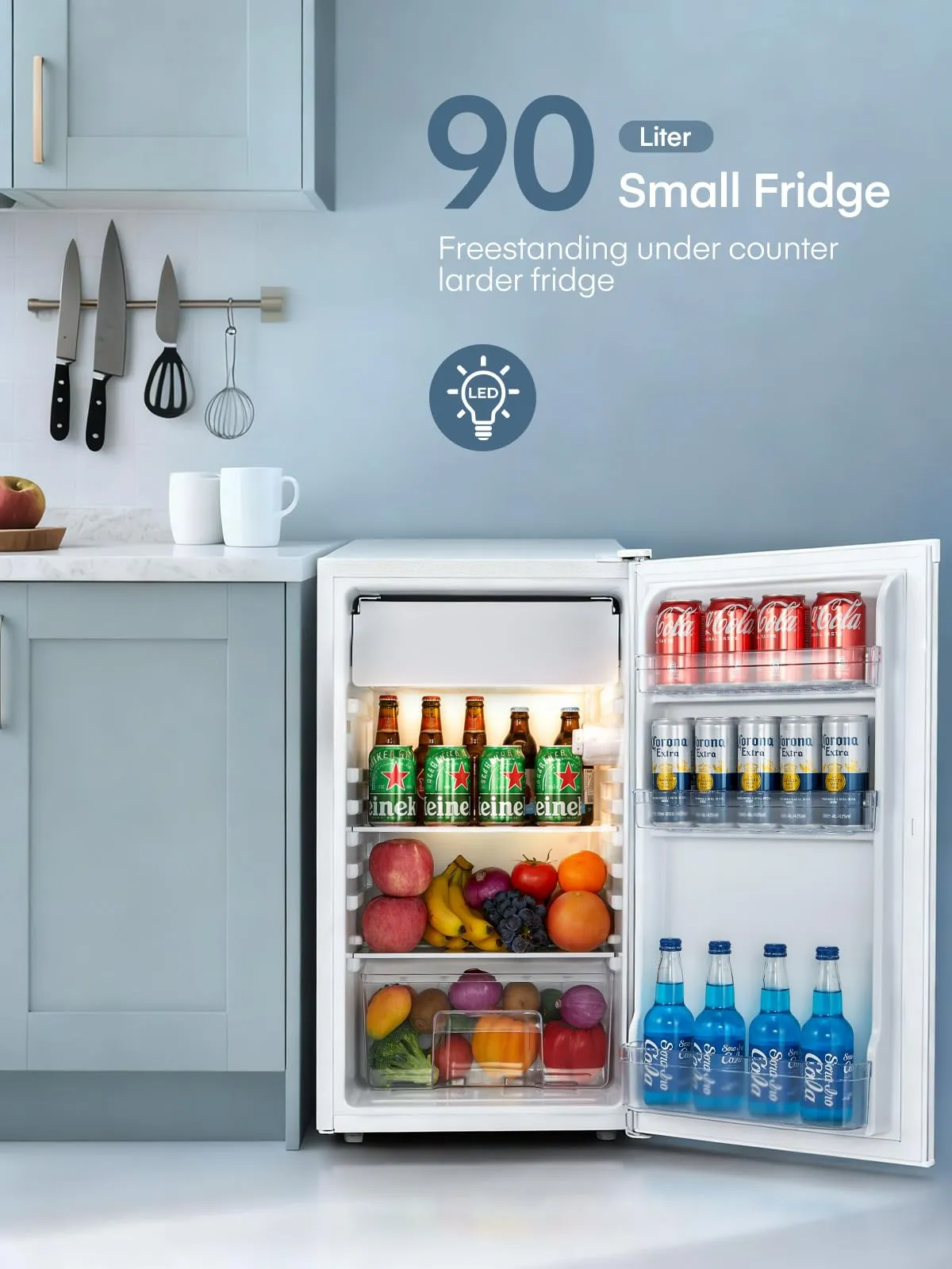 FOHERE Frigorifero Piccolo 91L con Freezer BC-90, Bianco - immagine 2
