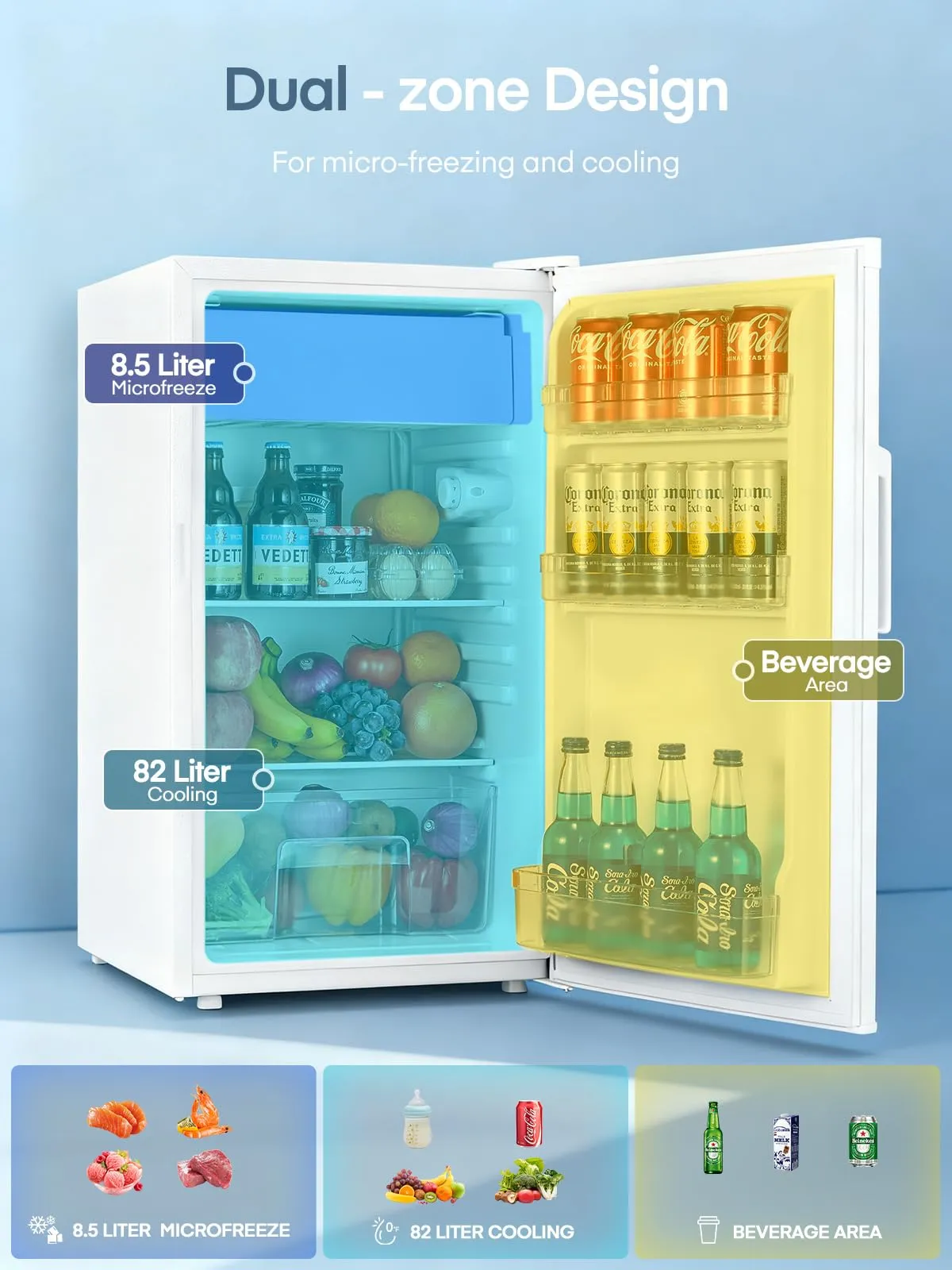 FOHERE Frigorifero Piccolo 91L con Freezer BC-90, Bianco - immagine 5