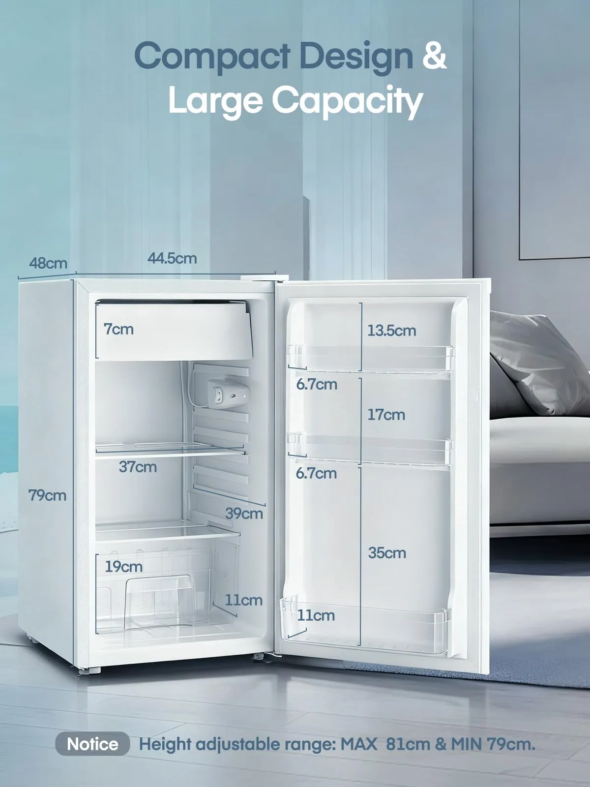 FOHERE Frigorifero Piccolo 91L con Freezer BC-90, Bianco - immagine 9
