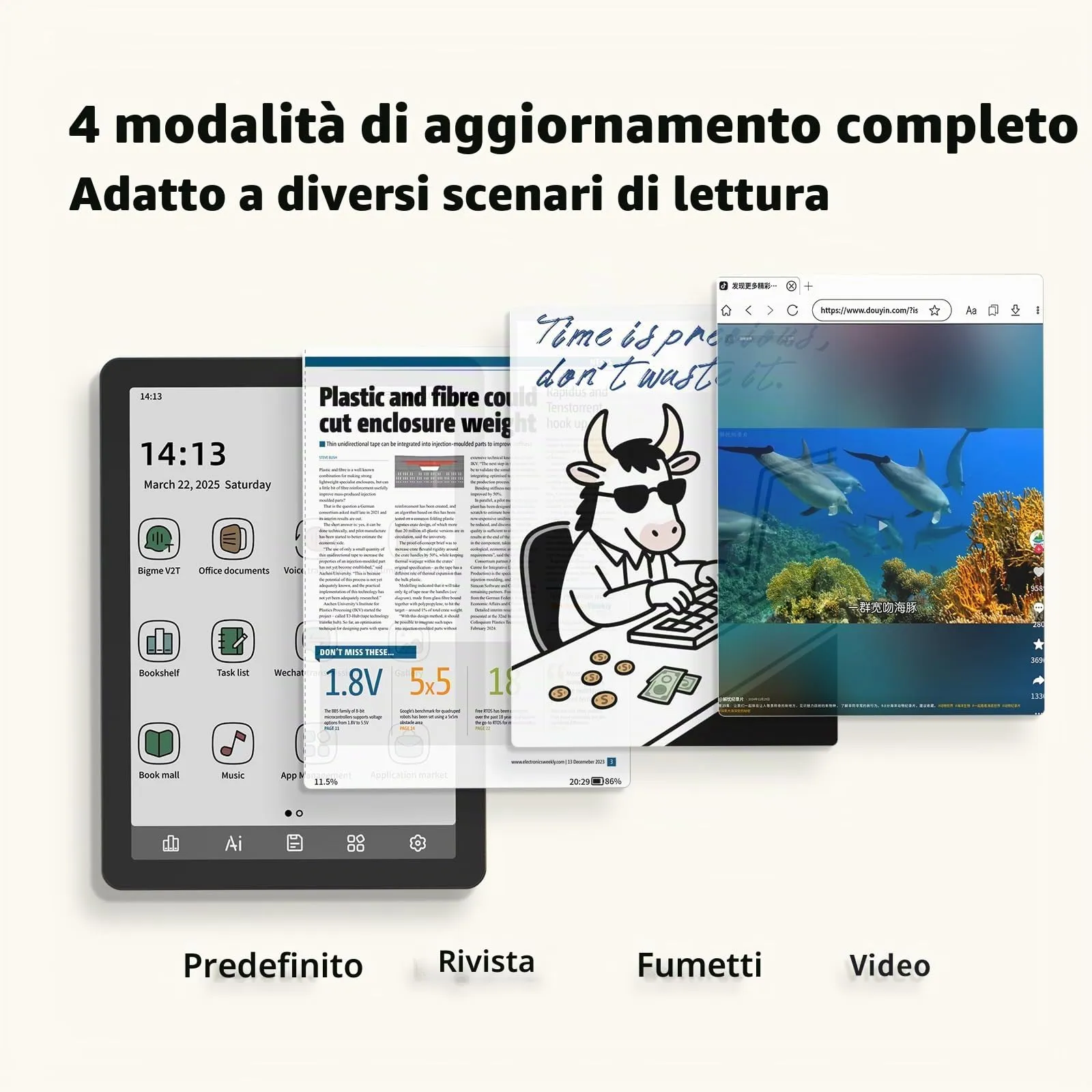 Bigme B6 E-reader a colori, 6 pollici, Android 14, 4 GB RAM, 64 GB, CPU Octa-Core, Nero - immagine 4