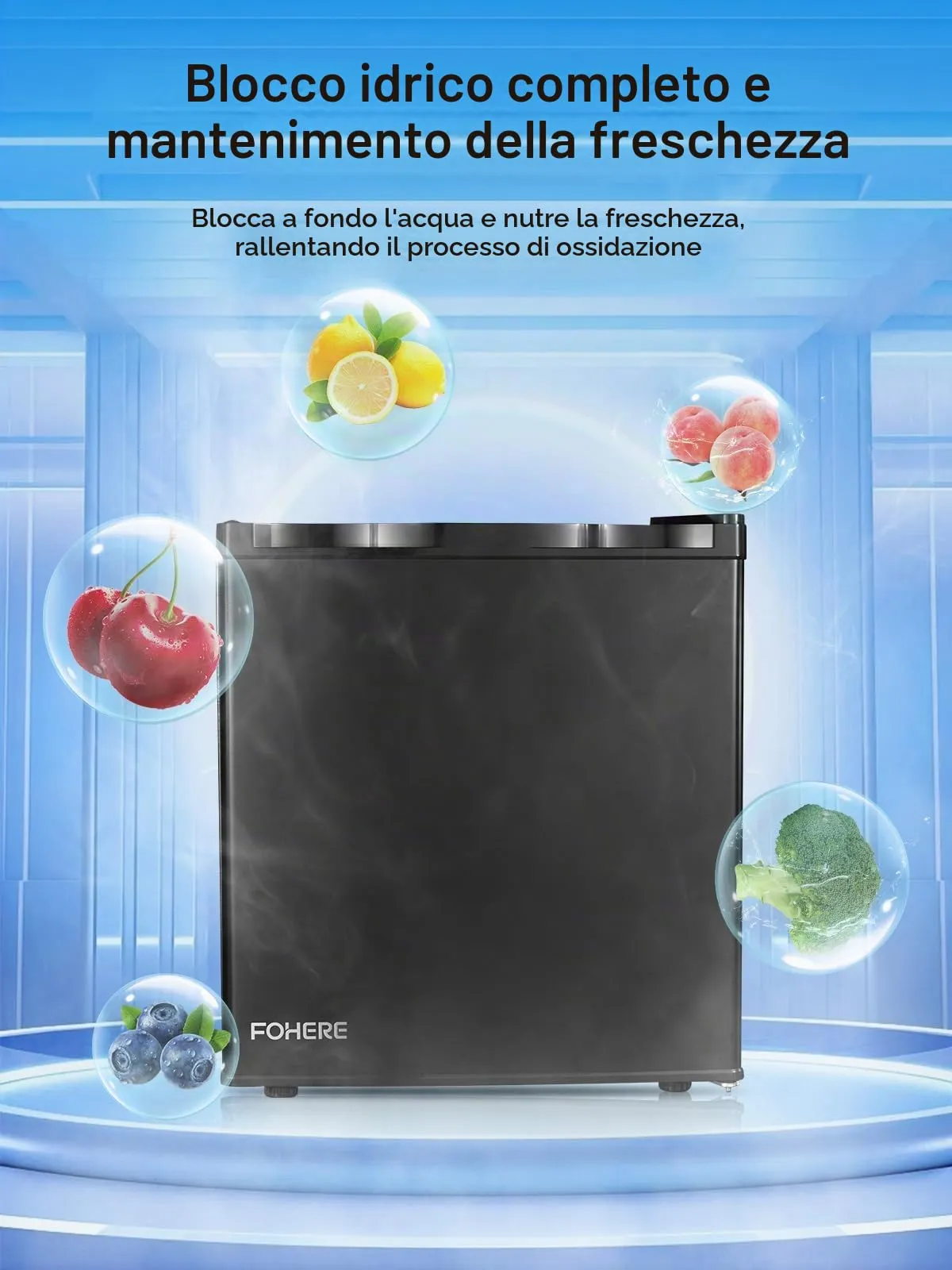 FOHERE Mini Frigo 46 Litri, Monoporta, Termostato Regolabile, Porta Reversibile, Nero - immagine 5