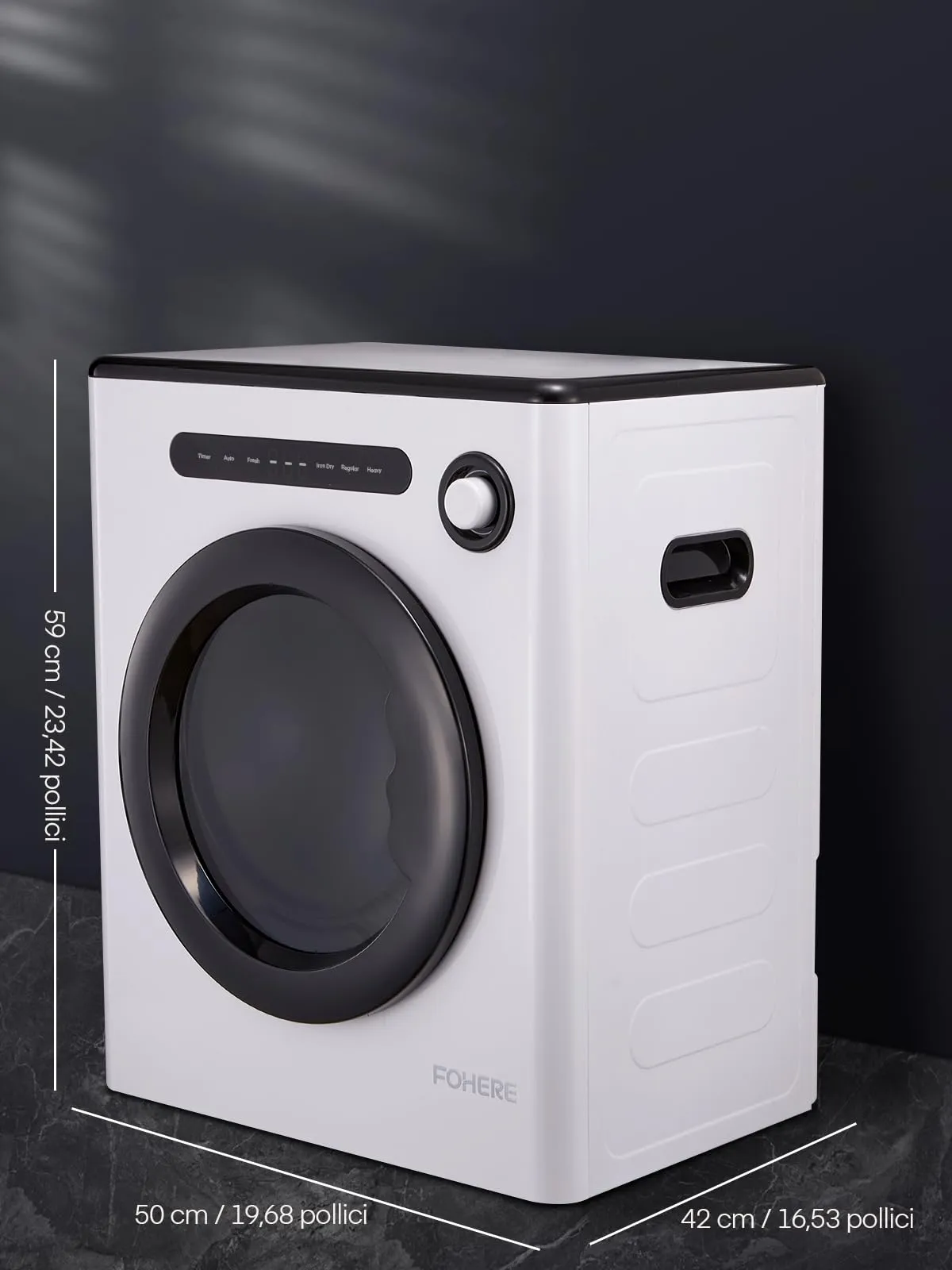 FOHERE Asciugatrice Portatile MDM-GYJ, 4kg, 1200W, Classe C, 6 Programmi, Bianco - immagine 2