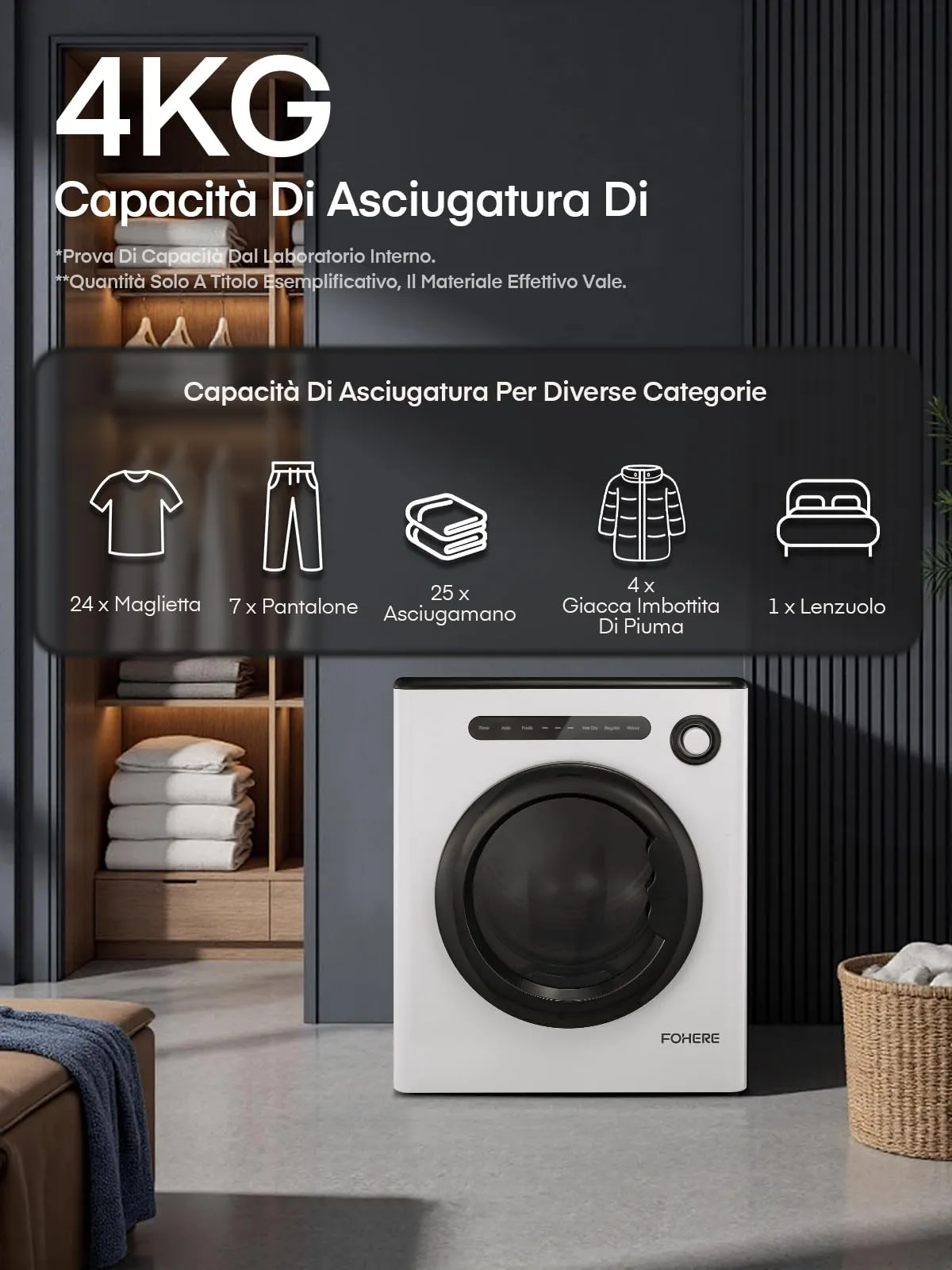 FOHERE Asciugatrice Portatile MDM-GYJ, 4kg, 1200W, Classe C, 6 Programmi, Bianco - immagine 7