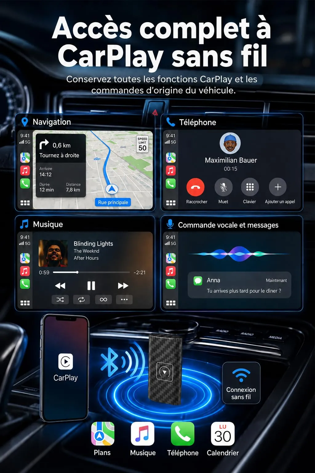 Gonikli Adattatore CarPlay Wireless per iOS, da Cablato a Wireless per Auto - immagine 4