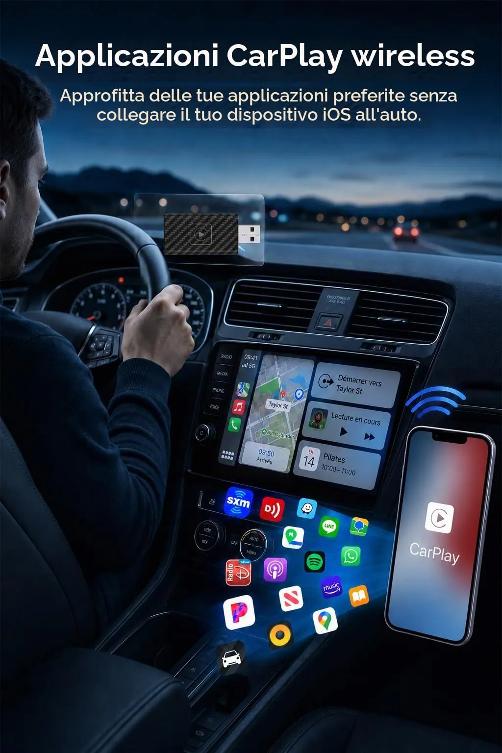Gonikli Adattatore CarPlay Wireless per iOS, da Cablato a Wireless per Auto - immagine 7