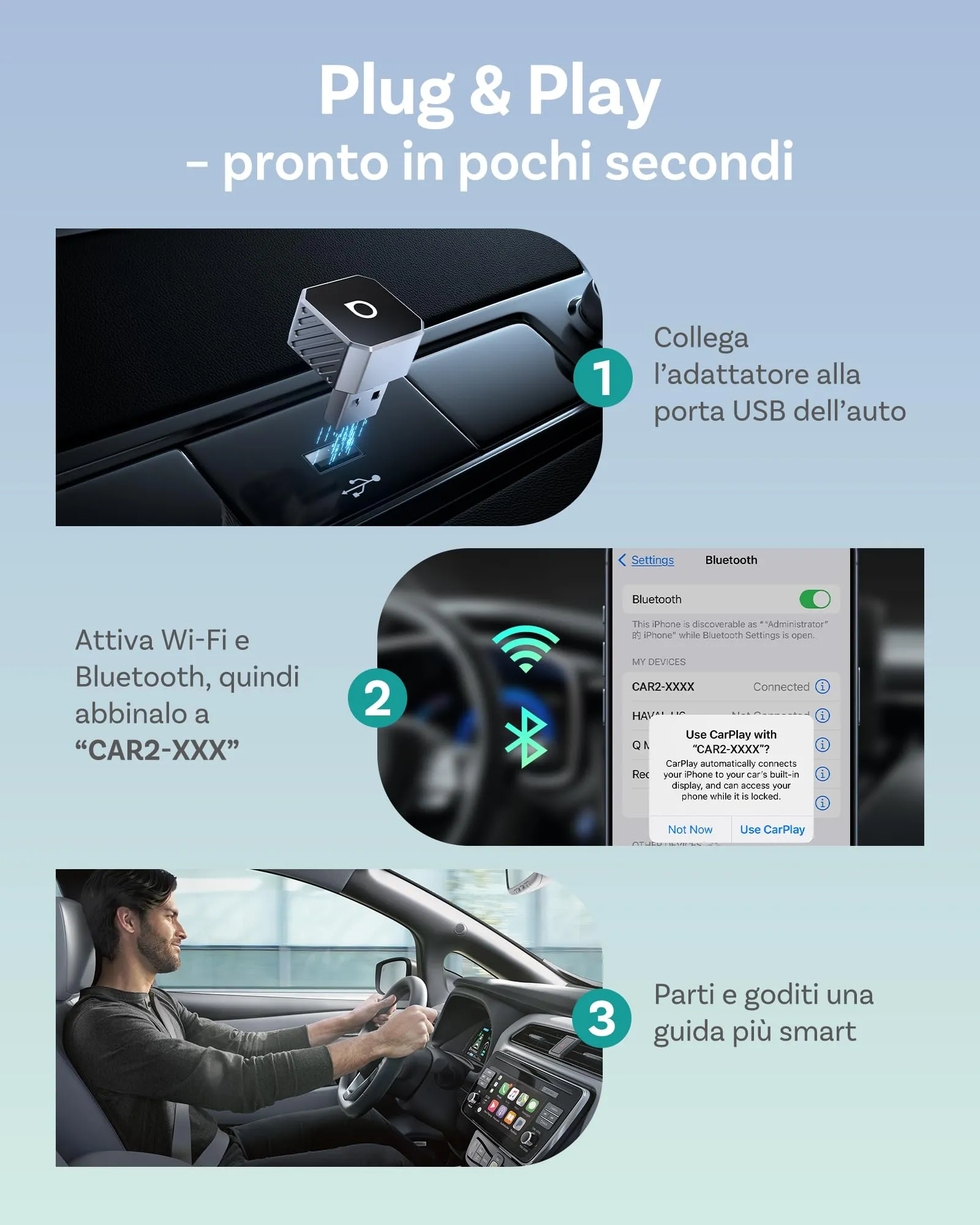 Ottocast Mini Cube 2 in 1 Wireless CarPlay & Android Auto Adapter - immagine 6