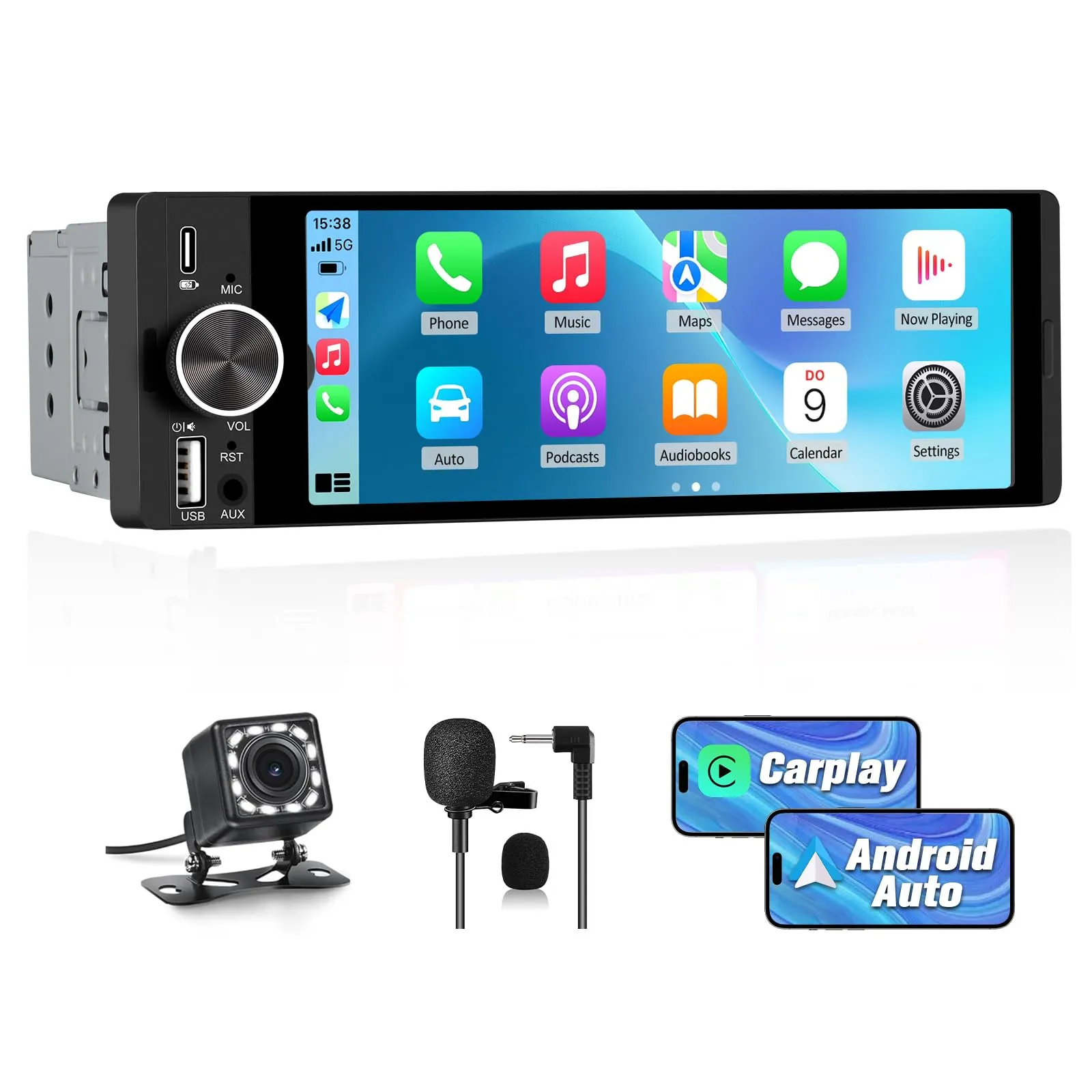 Hexinex Autoradio 1 DIN 6,28 pollici con CarPlay e Android Auto - immagine 1