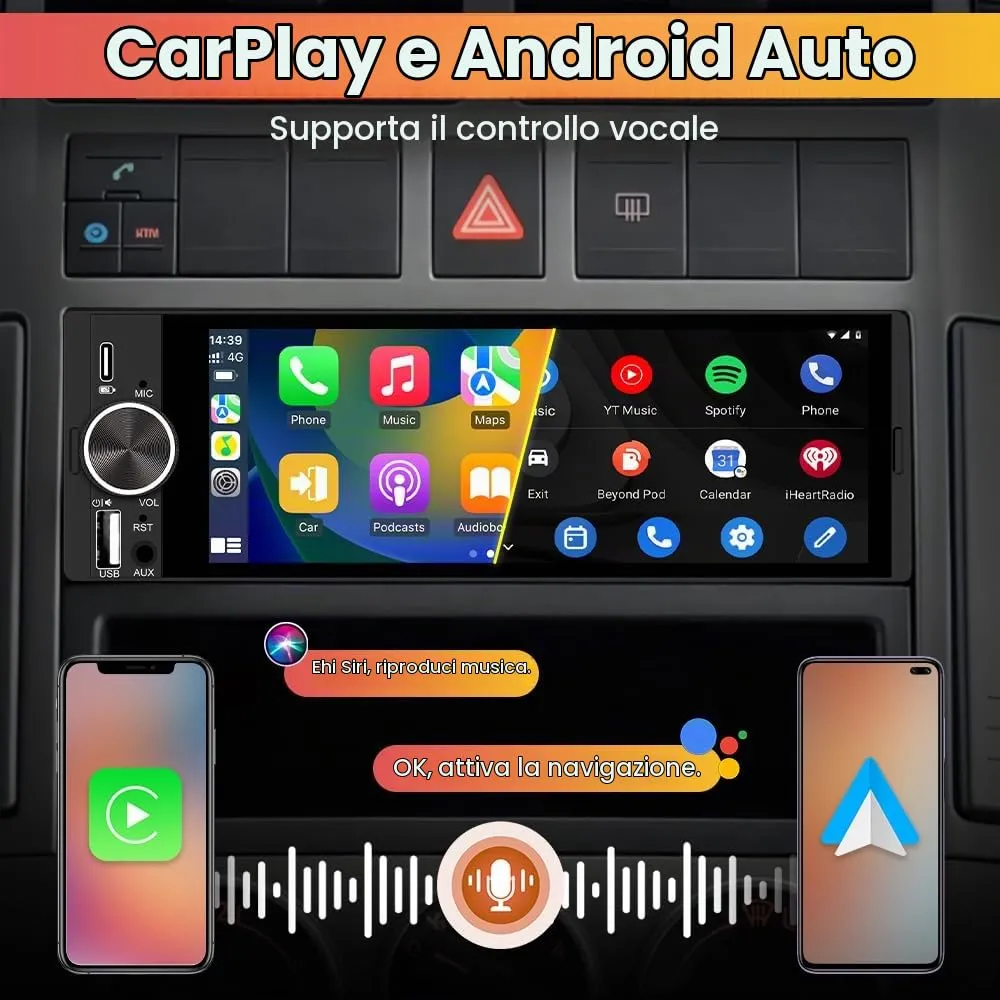 Hexinex Autoradio 1 DIN 6,28 pollici con CarPlay e Android Auto - immagine 2