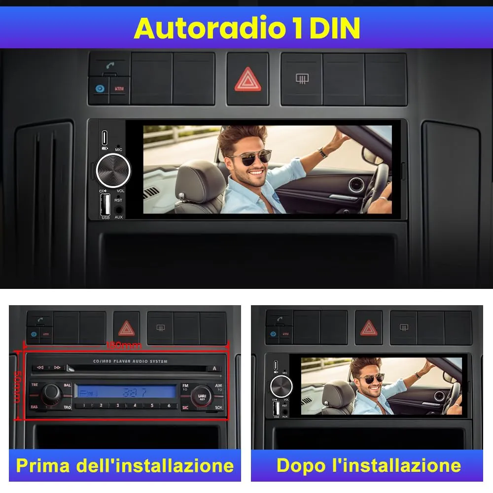 Hexinex Autoradio 1 DIN 6,28 pollici con CarPlay e Android Auto - immagine 3