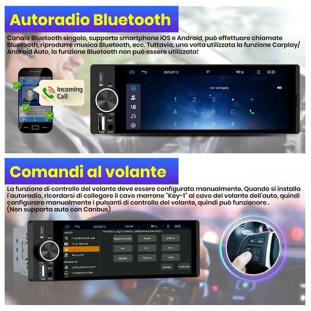 Hexinex Autoradio 1 DIN 6,28 pollici con CarPlay e Android Auto - immagine 5