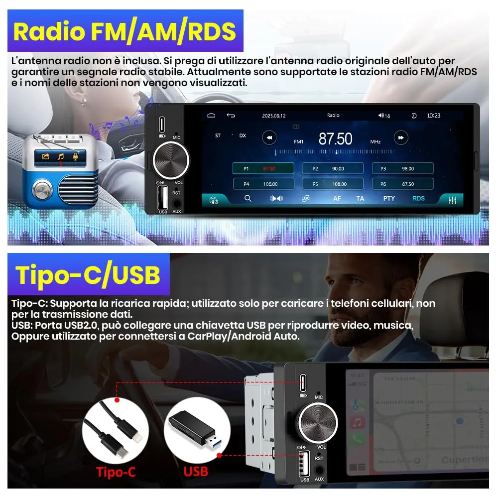 Hexinex Autoradio 1 DIN 6,28 pollici con CarPlay e Android Auto - immagine 6